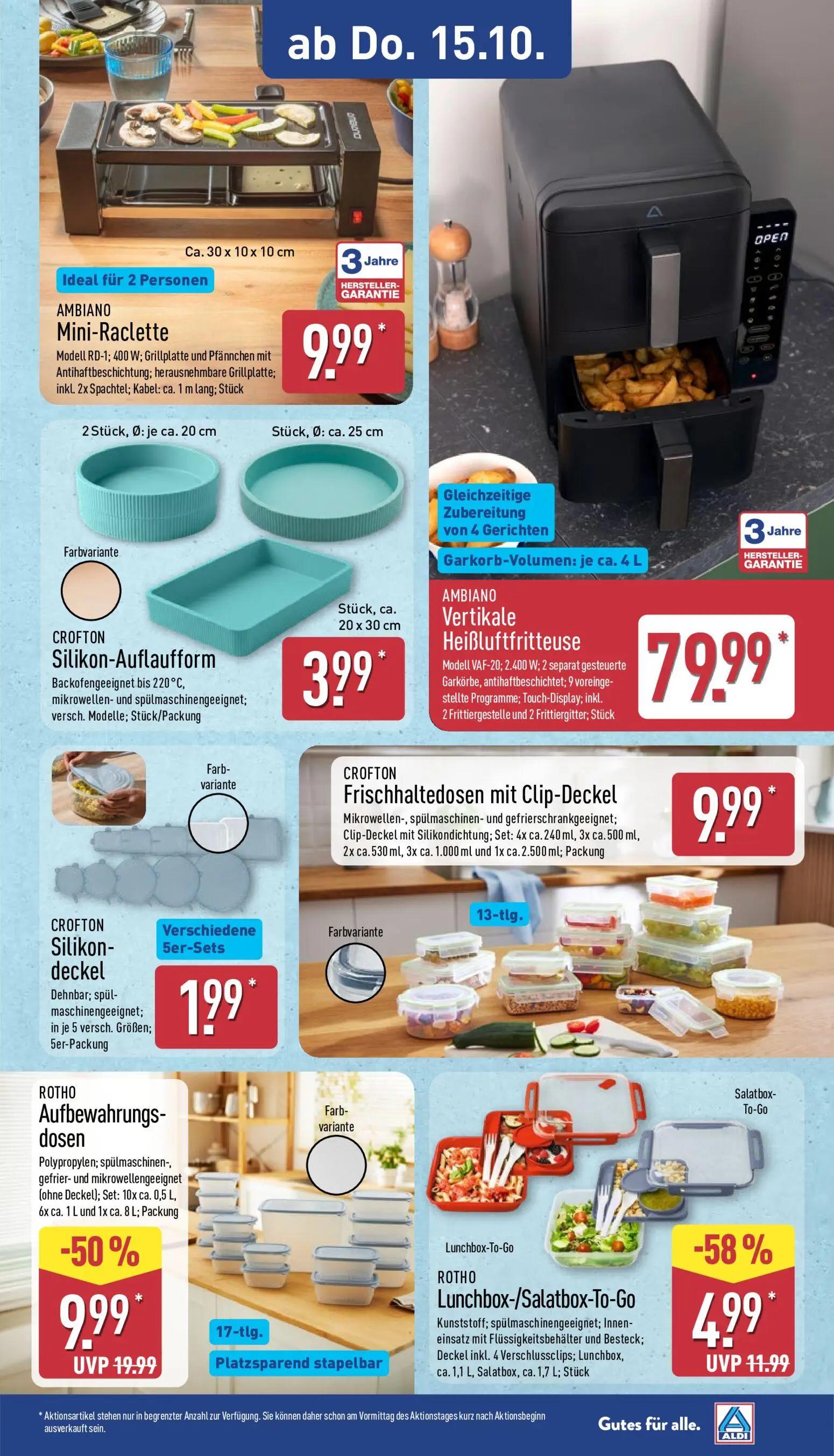 Aldi Nord Prospekt, Seite 10 von 15 — Aufbewahrungsdosen, Lunchbox-/Salatbox-To-Go, Mini-Raclette