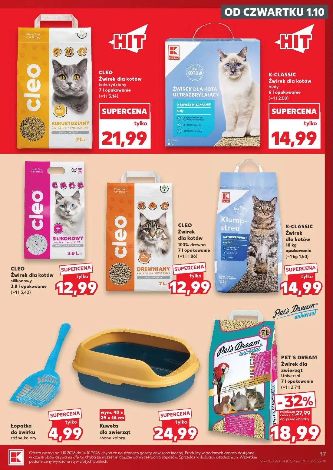 Kaufland gazetka, strona 17 z 18 — PET'S DREAM Żwirek dla zwierząt Universal, CLEO Żwirek dla kotów kukurydziany, K-CLASSIC …