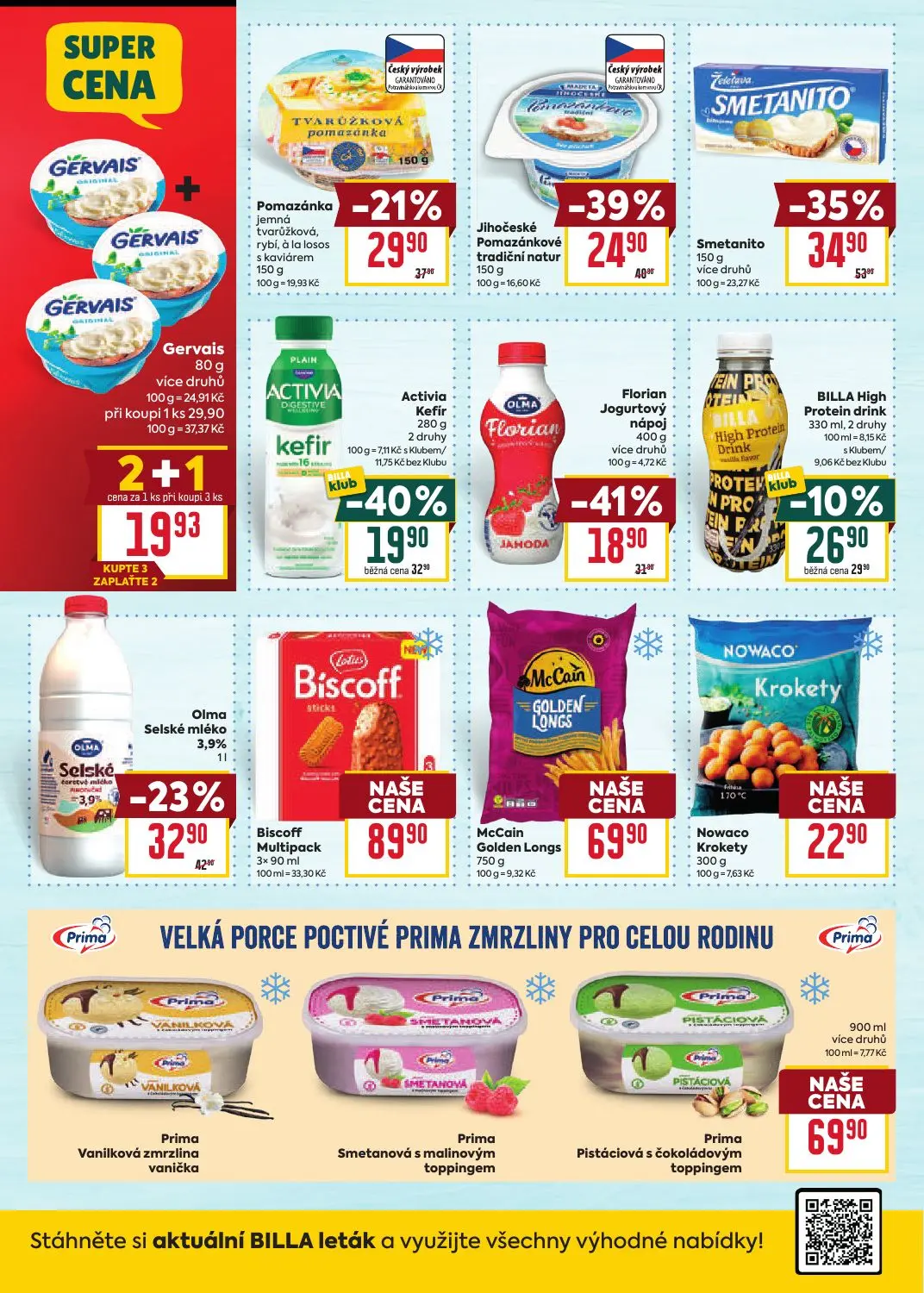 Billa leták, strana 18 z 36 — Smetanito, Jihočeské Pomazánkové tradiční natur, Activia Kefir