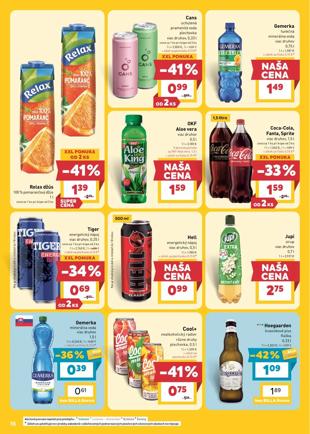 Billa leták, strana 18 z 27 — Relax džús 100% pomarančový džús, Coca-Cola, Fanta, Sprite viac druhov, Hoegaarden kvasinkové …