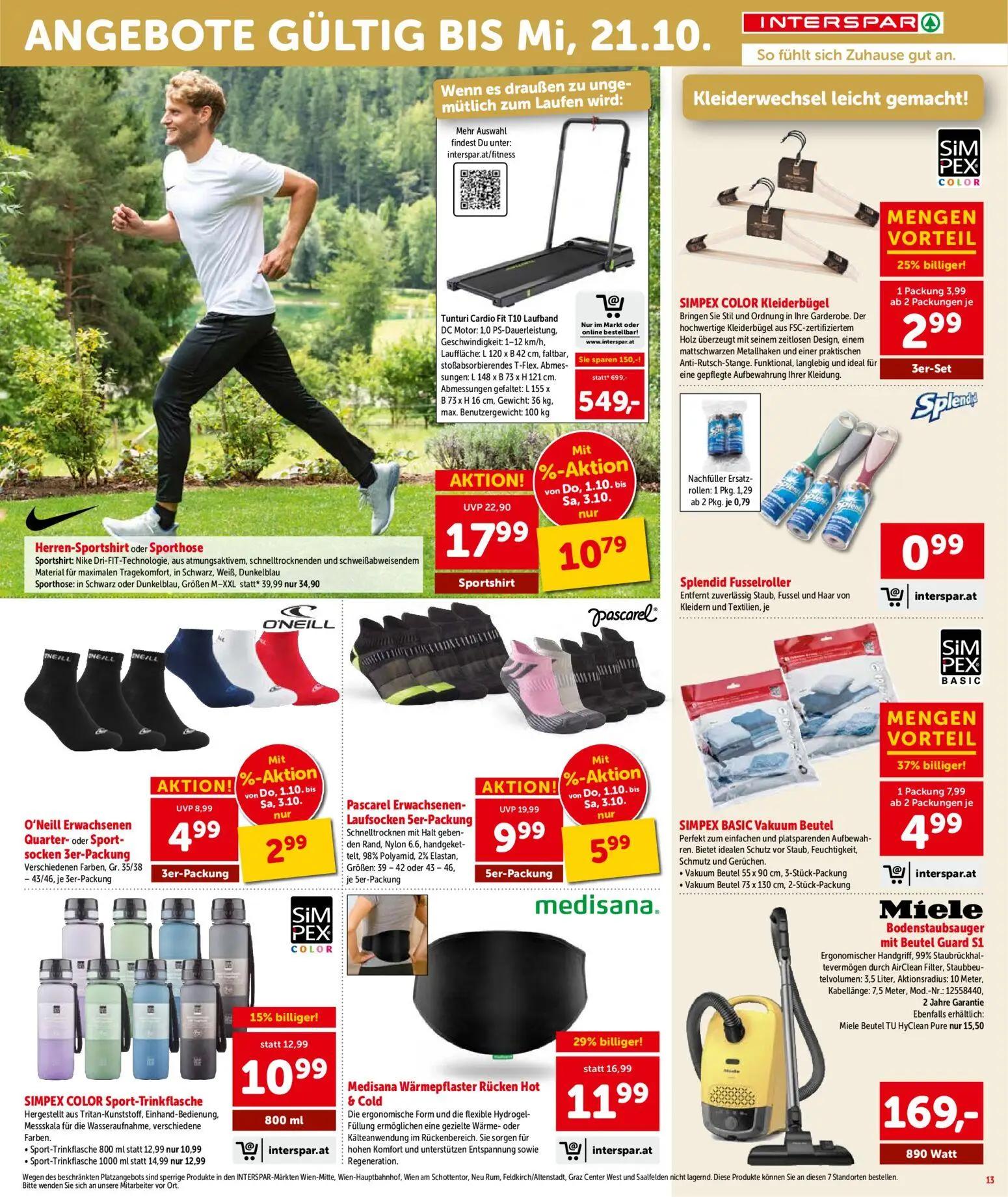 Interspar Prospekt, Seite 13 von 16 — Tunturi Cardio Fit T10 Laufband, Pascarel Erwachsenen- Laufsocken, Sportshirt