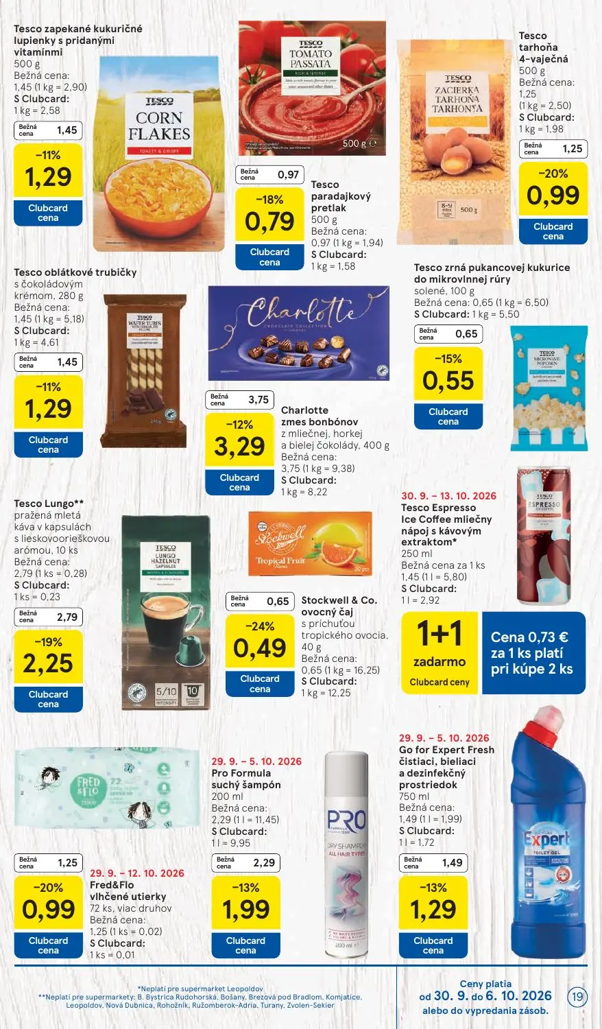 Tesco Supermarket leták, strana 19 z 30 — Tesco Espresso Ice Coffee mliečny nápoj s kávovým extraktom, Tesco Lungo pražená m…