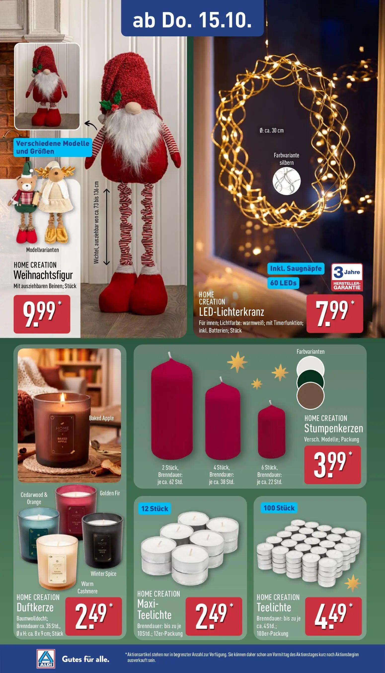 Aldi Nord Prospekt, Seite 13 von 15 — Weihnachtsfigur, LED-Lichterkranz, Duftkerze