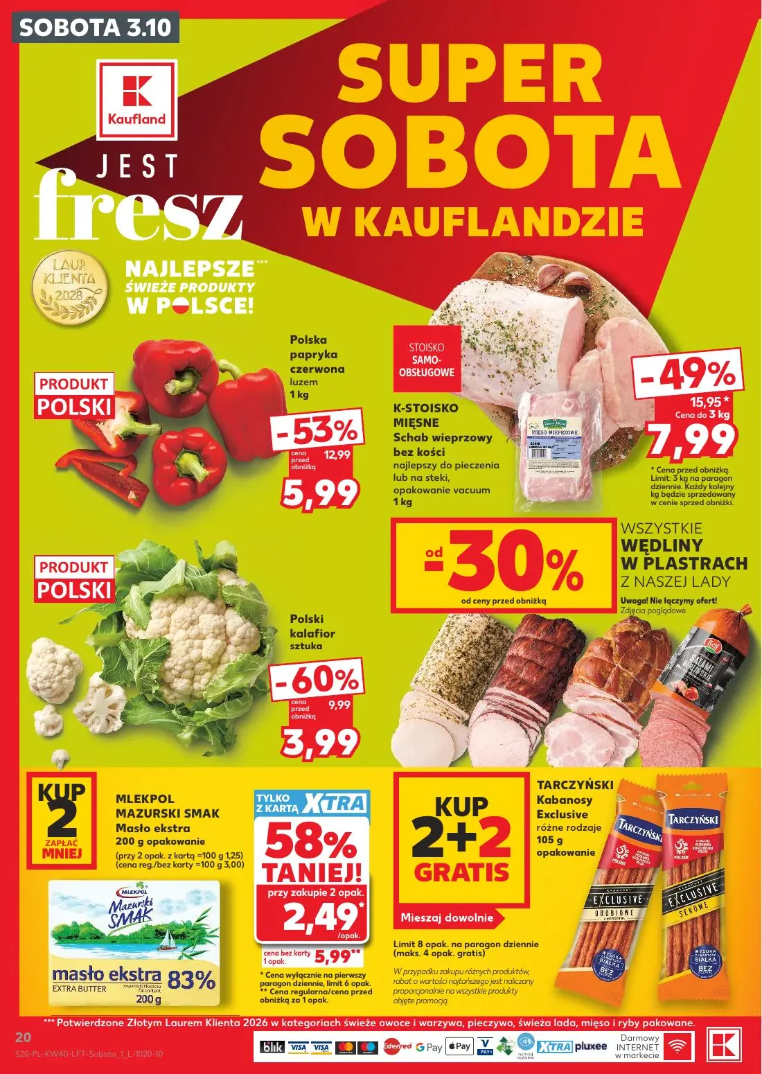 Kaufland gazetka, strona 20 z 67 — K-STOISKO MIĘSNE Schab wieprzowy bez kości, Polska papryka czerwona luzem, Polski kalafior