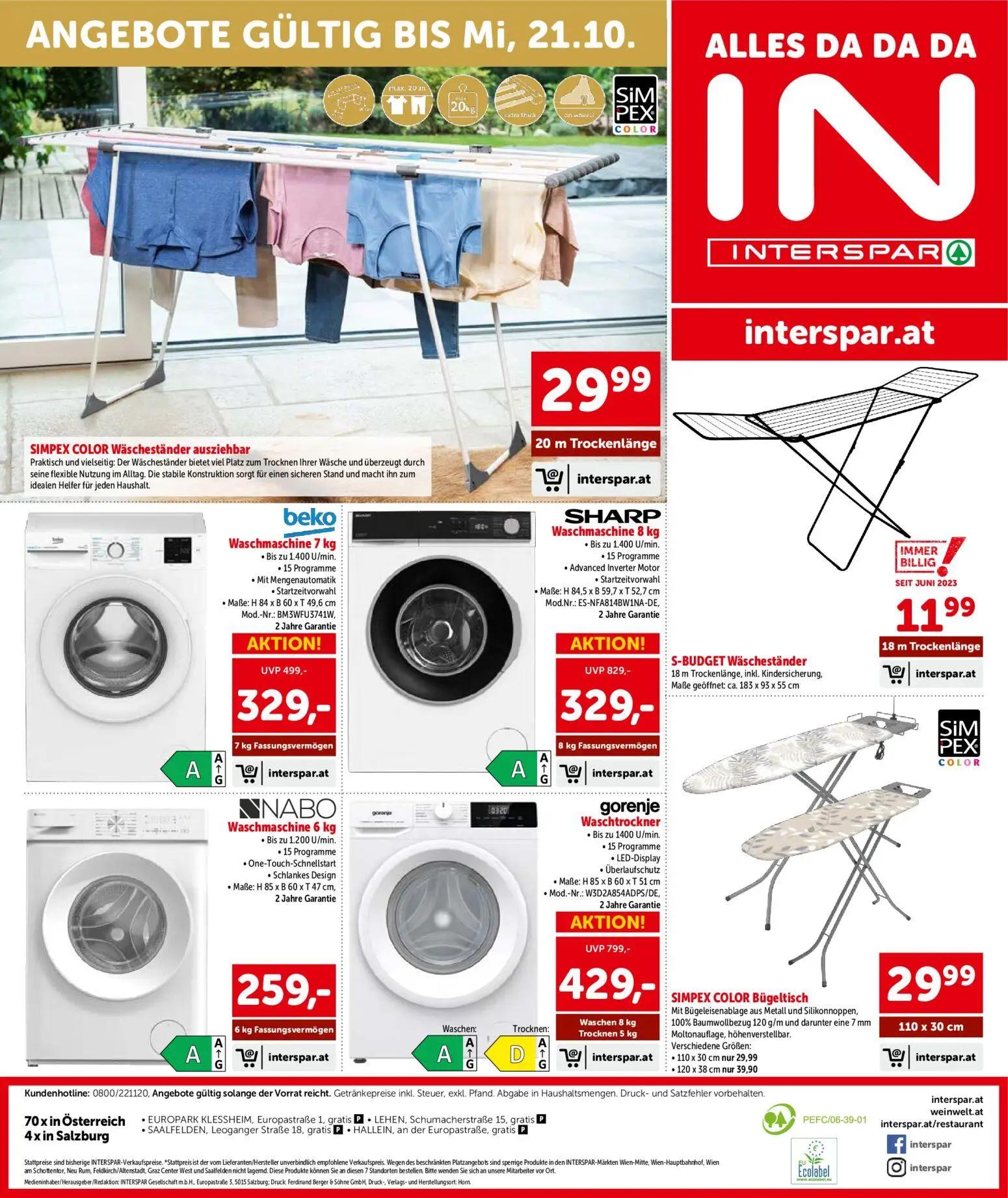 Interspar Prospekt, Seite 16 von 16 — SHARP Waschmaschine, gorenje Waschtrockner, beko Waschmaschine
