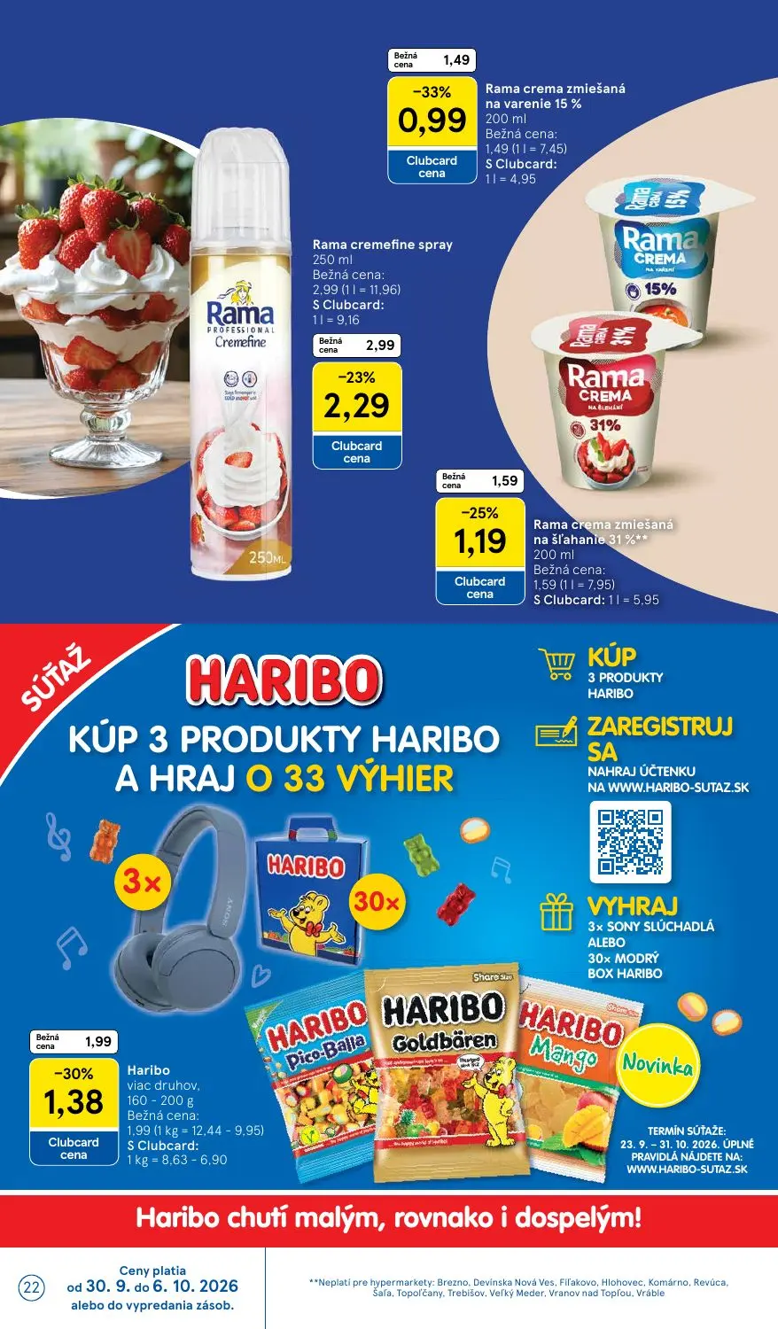 Tesco leták, strana 22 z 43 — Rama cremefine spray, Haribo viac druhov, Rama crema zmiešaná na varenie 15%