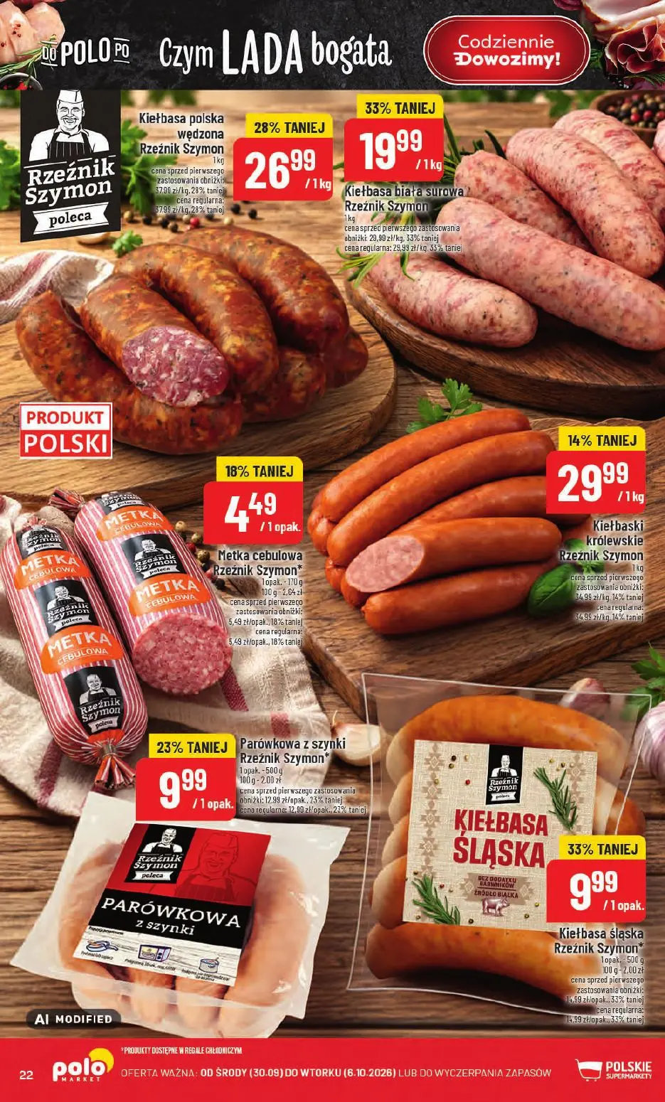 POLOmarket gazetka, strona 22 z 66 — Kiełbasa polska wędzona Rzeźnik Szymon, Kiełbasa biała surowa Rzeźnik Szymon, Kiełbaski…