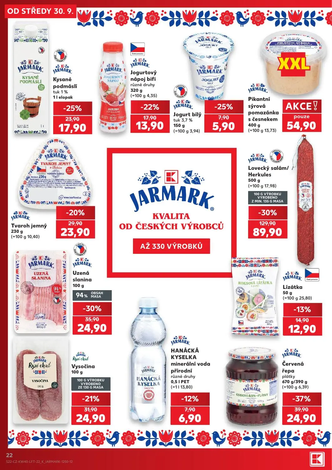 Kaufland leták, strana 22 z 54 — Lovecký salám/Herkules, Červená řepa plátky, Uzená slanina