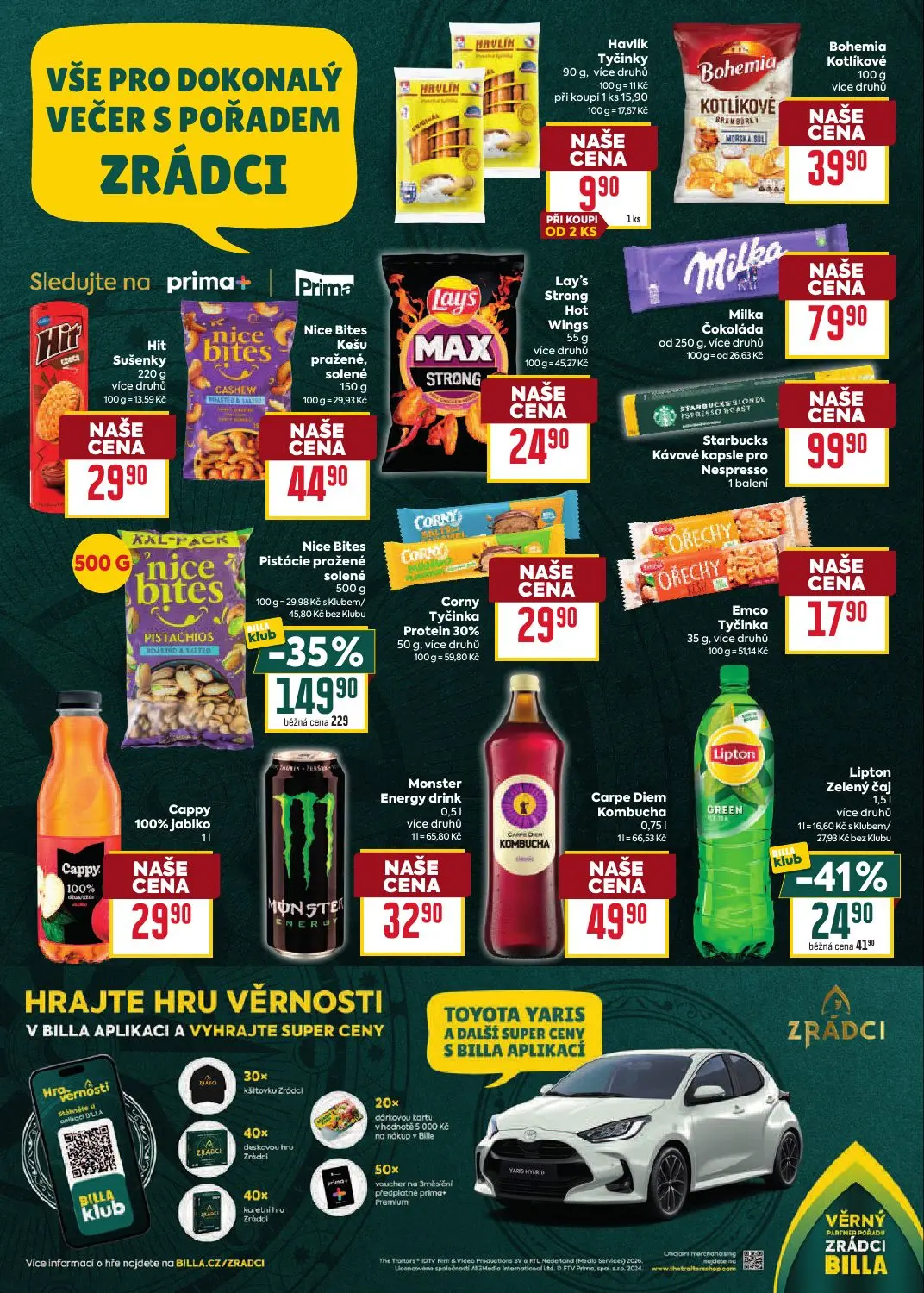 Billa leták, strana 24 z 36 — Nice Bites Pistácie pražené solené, Lipton Zelený čaj, Havlík Tyčinky