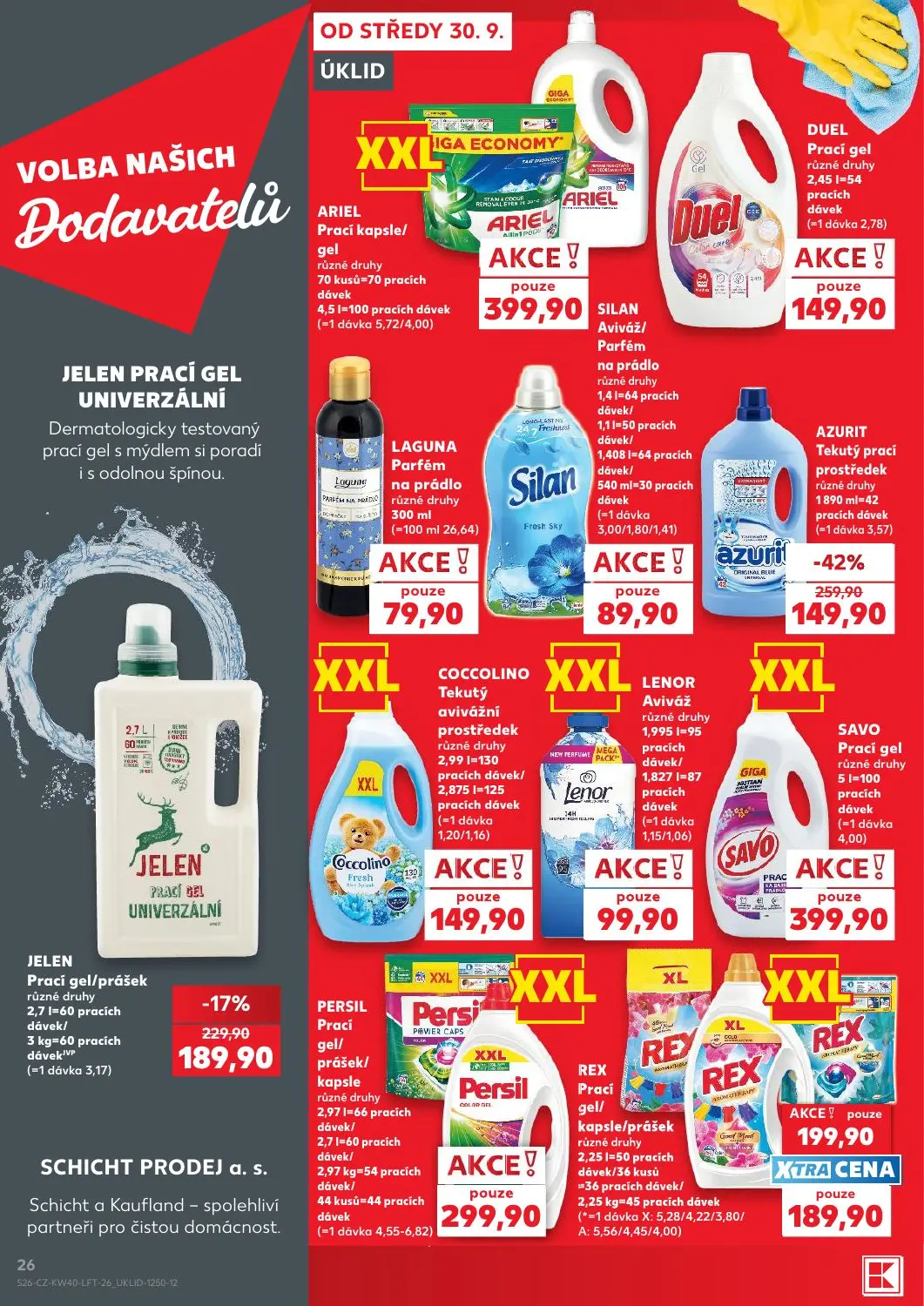 Kaufland leták, strana 26 z 54 — AZURIT Tekutý prací prostředek různé druhy, JELEN Prací gel UNIVERZÁLNÍ, REX Prací gel/ kap…