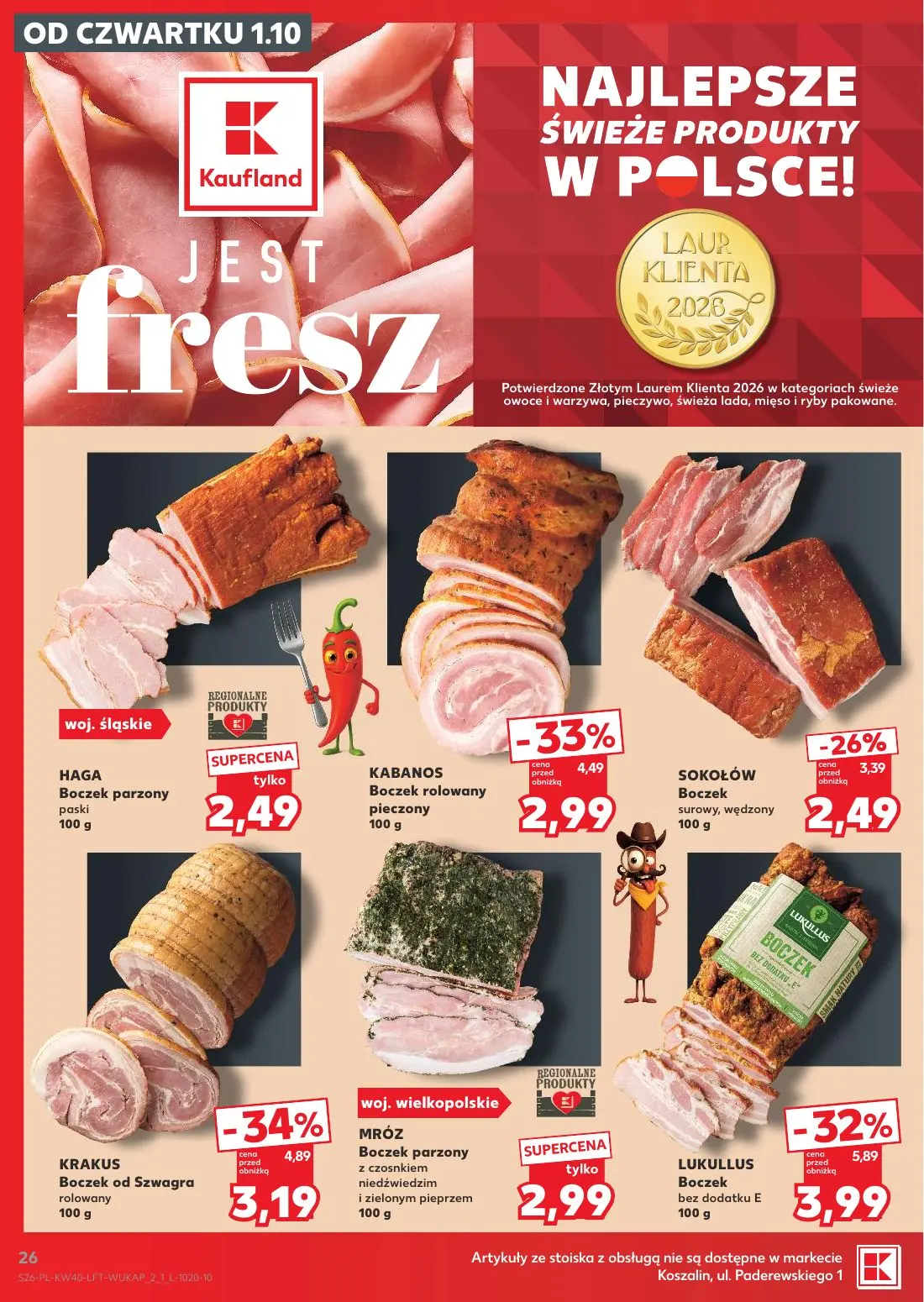 Kaufland gazetka, strona 26 z 67 — LUKULLUS Boczek bez dodatku E, KRAKUS Boczek od Szwagra rolowany, KABANOS Boczek rolowany…