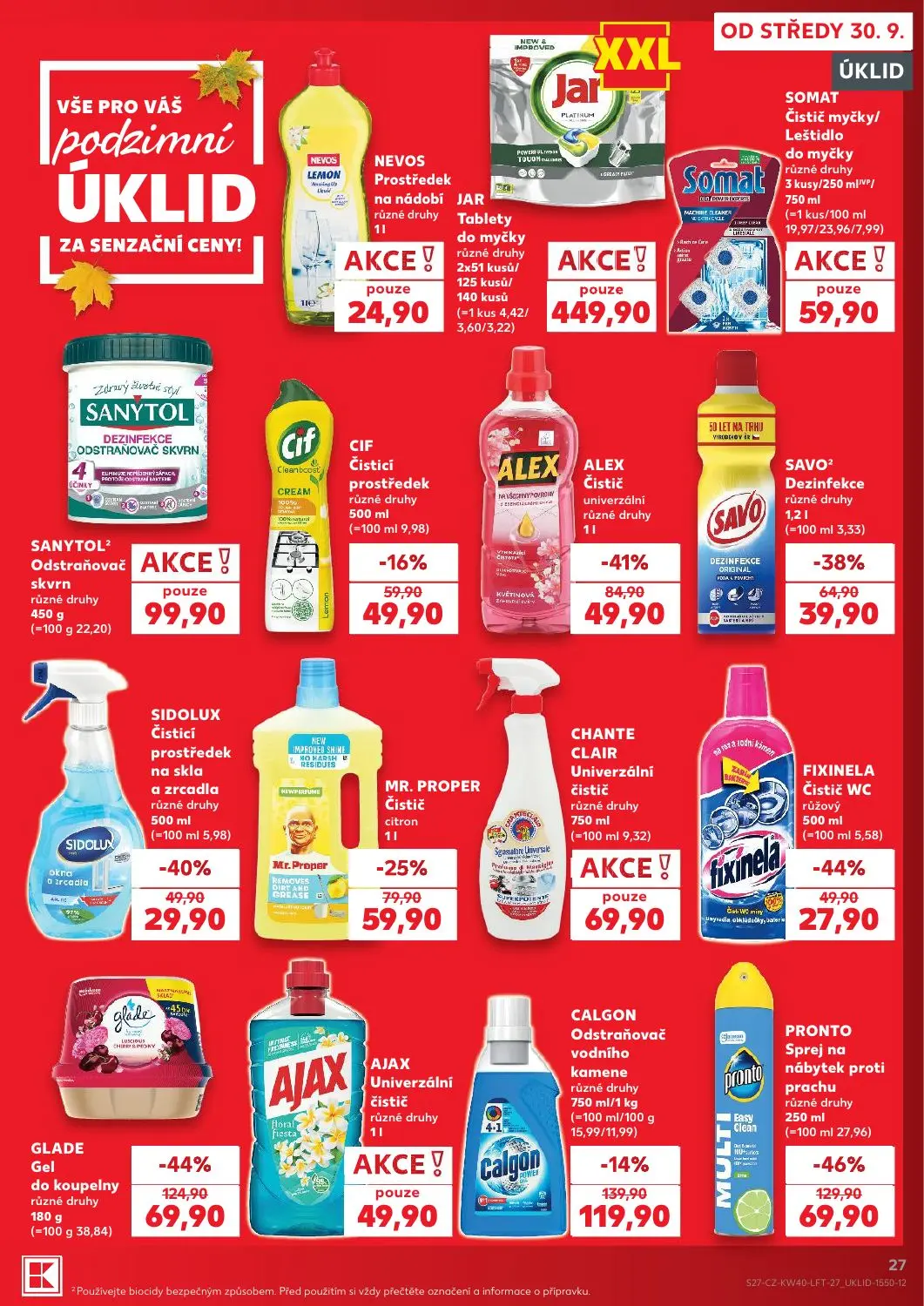 Kaufland leták, strana 27 z 54 — PRONTO Sprej na nábytek proti prachu různé druhy, GLADE Gel do koupelny různé druhy, ALEX Č…