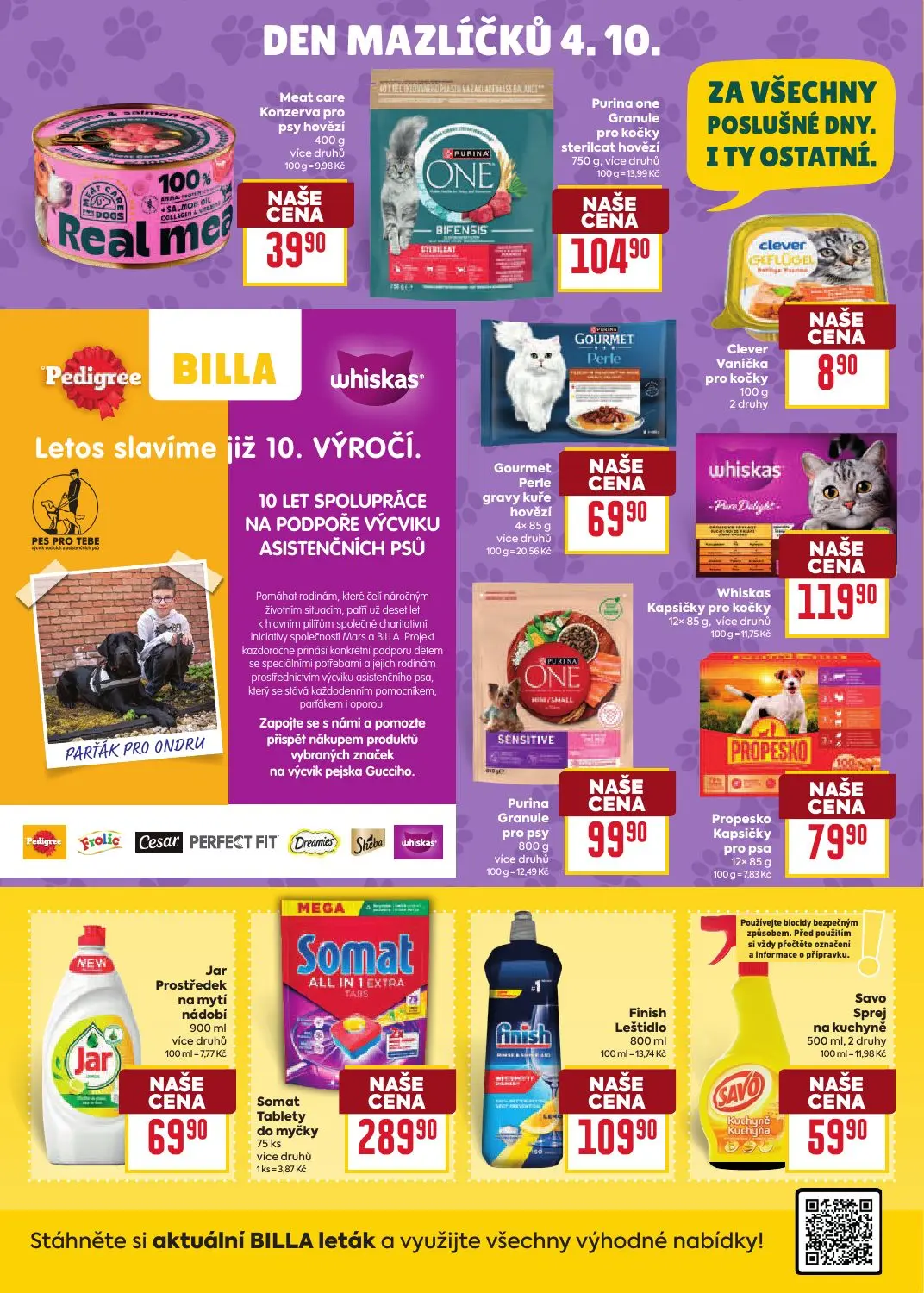 Billa leták, strana 28 z 36 — Meat care Konzerva pro psy hovězí, Purina one Granule pro kočky sterilcat hovězí, Clever Vanič…
