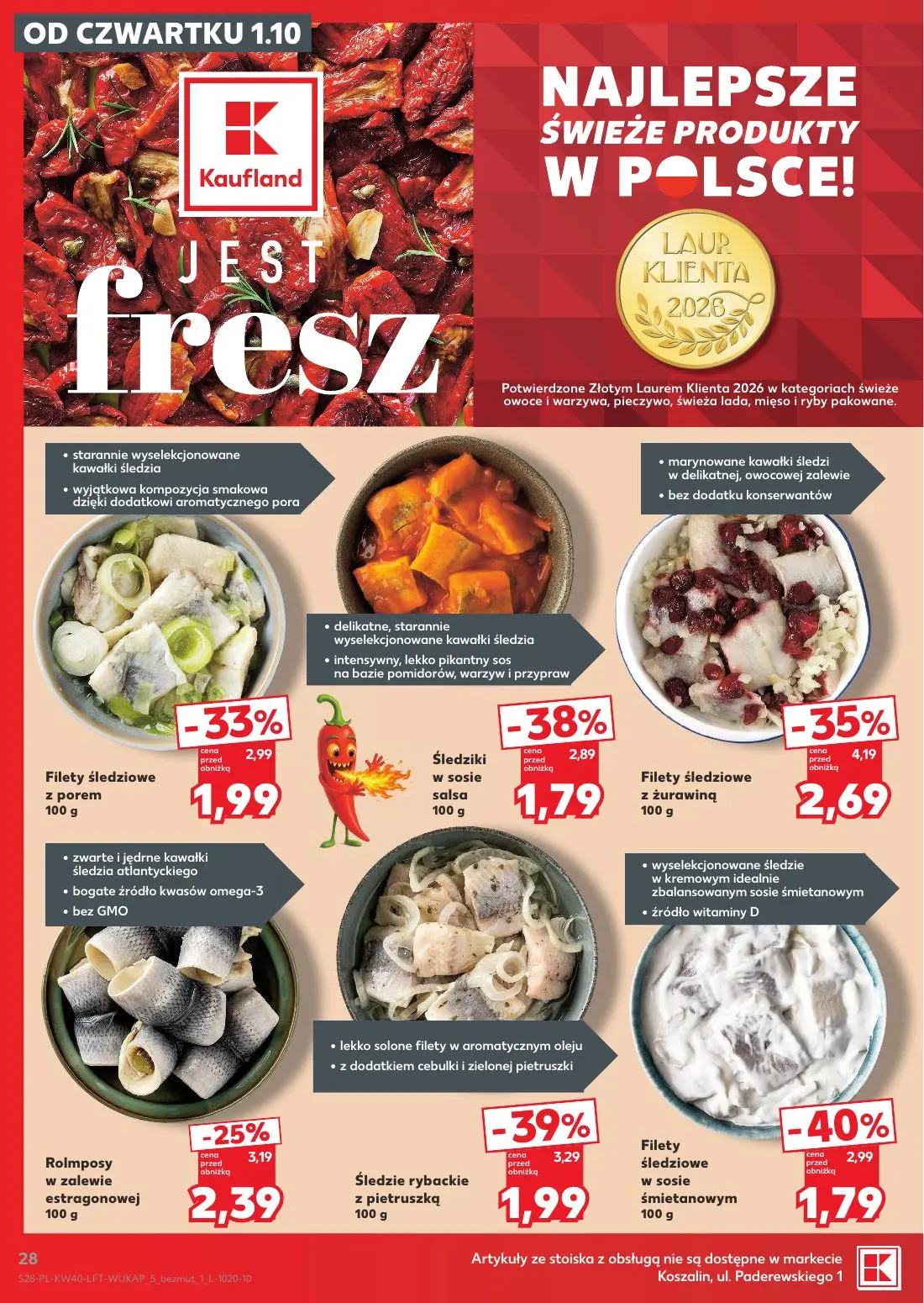Kaufland gazetka, strona 28 z 67 — Filety śledziowe z żurawiną, Śledzie rybackie z pietruszką, Filety śledziowe w sosie śmie…