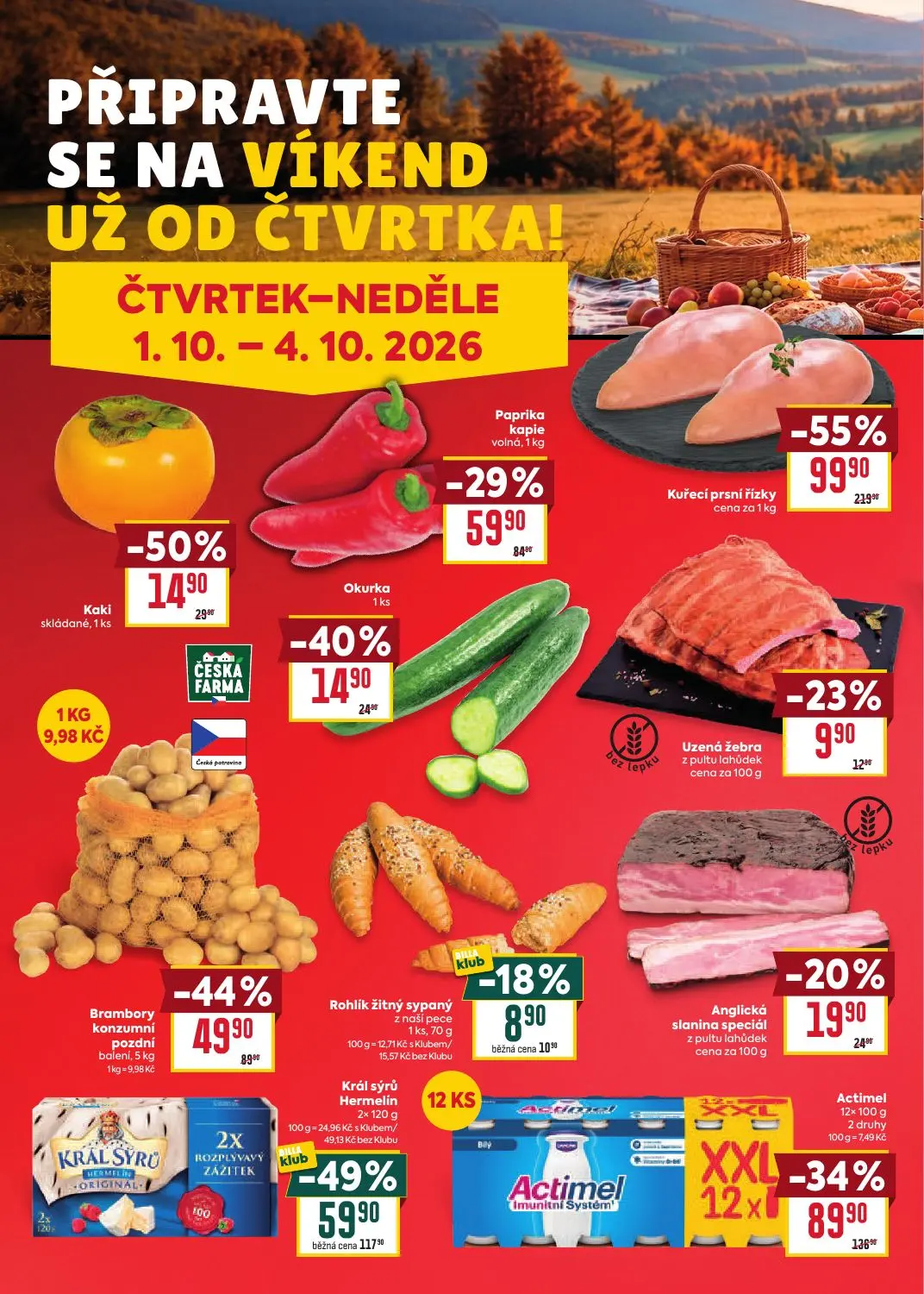 Billa leták, strana 30 z 36 — Kuřecí prsní řízky, Král sýrů Hermelin, Actimel