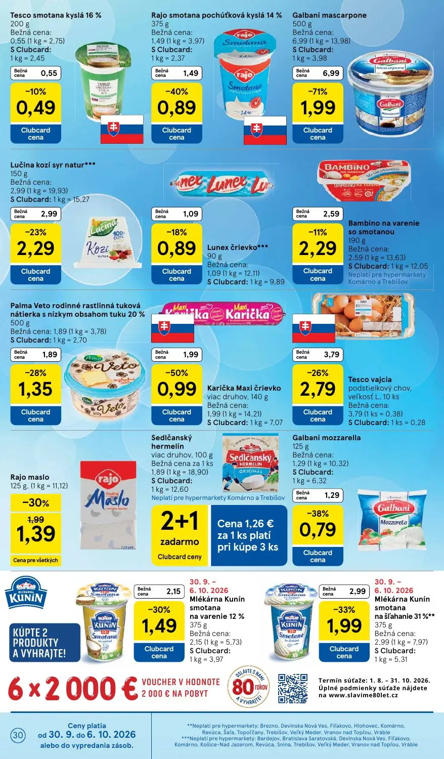 Tesco leták, strana 30 z 43 — Galbani mascarpone, Karička Maxi črievko, Tesco vajcia podstielkový chov, veľkosť L
