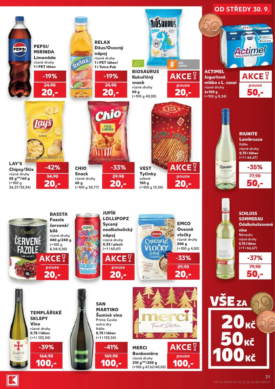 Kaufland leták, strana 31 z 54 — SAN MARTINO Šumivé víno Prime Cuvée extra dry Itálie, TEMPLÁŘSKÉ SKLEPY Víno různé druhy, S…