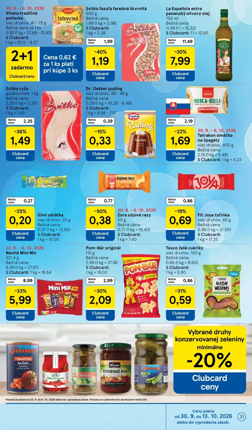 Tesco leták, strana 31 z 43 — La Española extra panenský olivový olej, Nestlé Mini Mix, Pom-Bär originál