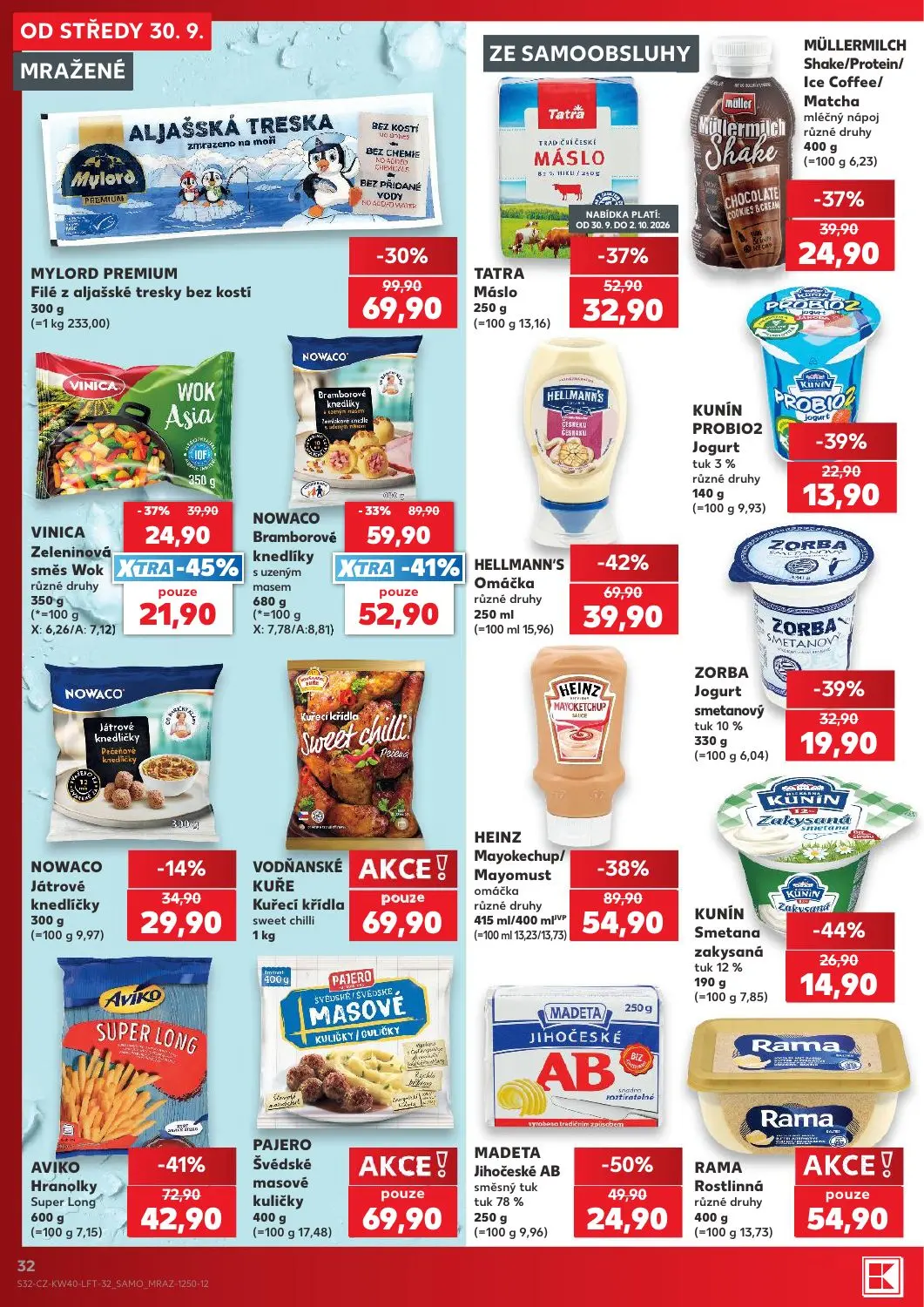 Kaufland leták, strana 32 z 54 — NOWACO Bramborové knedlíky s uzeným masem, HEINZ Mayokechup/ Mayomust omáčka různé druhy, M…