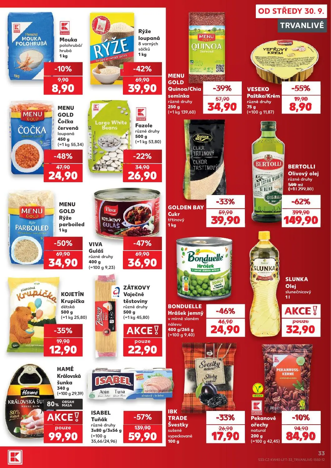 Kaufland leták, strana 33 z 54 — Olivový olej, Tuňák, Rýže parboiled