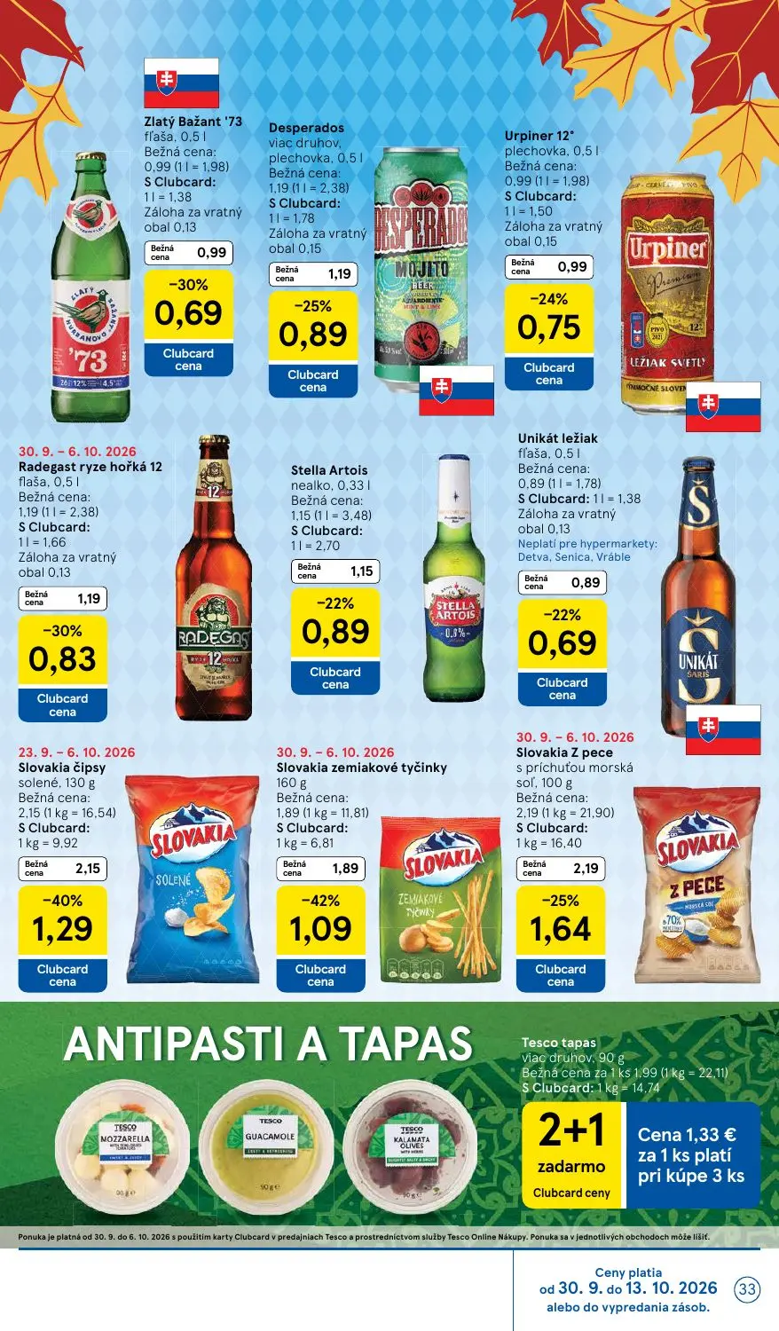 Tesco leták, strana 33 z 43 — Slovakia čipsy solené, Slovakia zemiakové tyčinky, Slovakia Z pece s príchuťou morská soľ