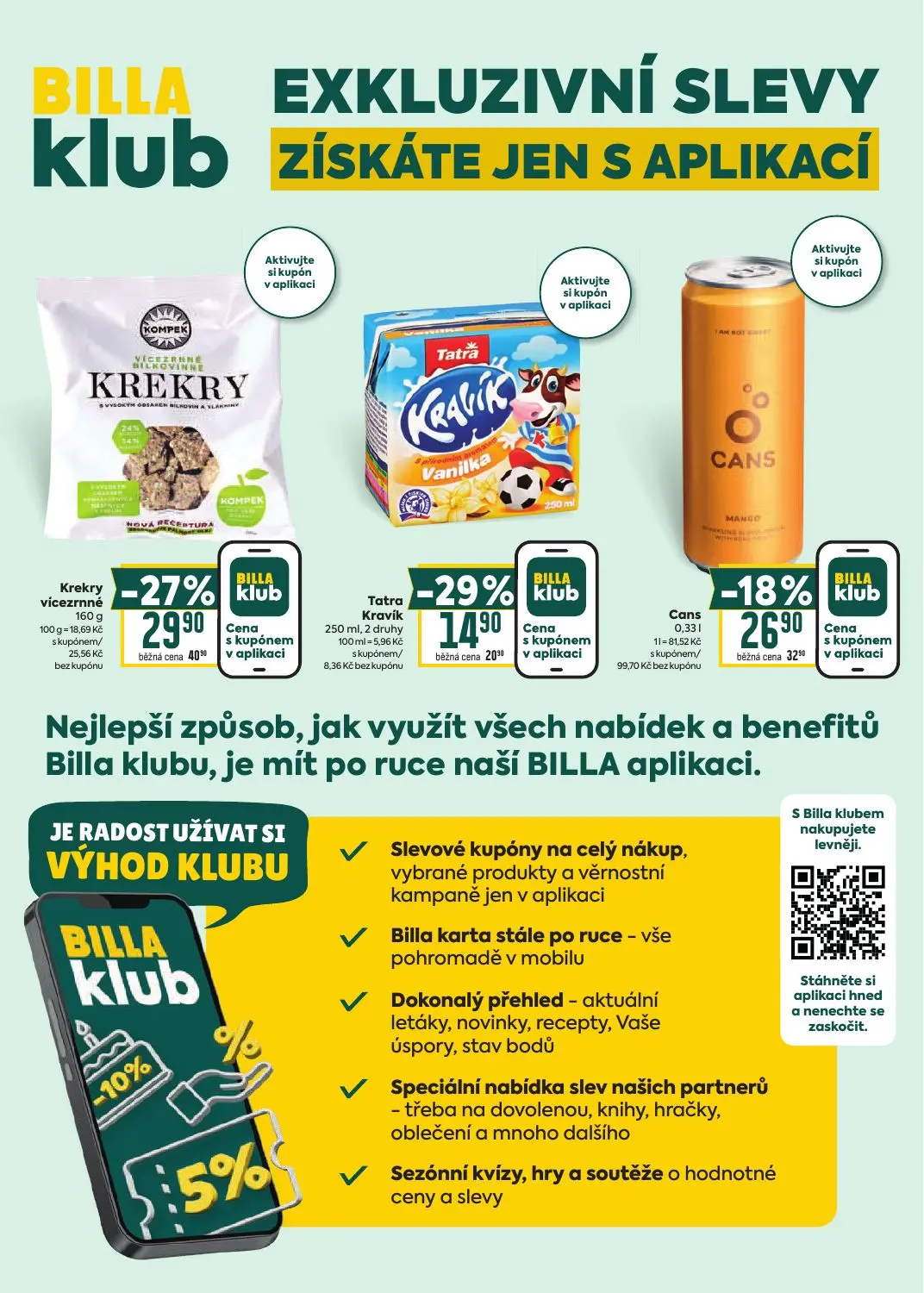 Billa leták, strana 35 z 36 — Krekry vicezrnné, Tatra Kravík Vanilka, Cans Mango