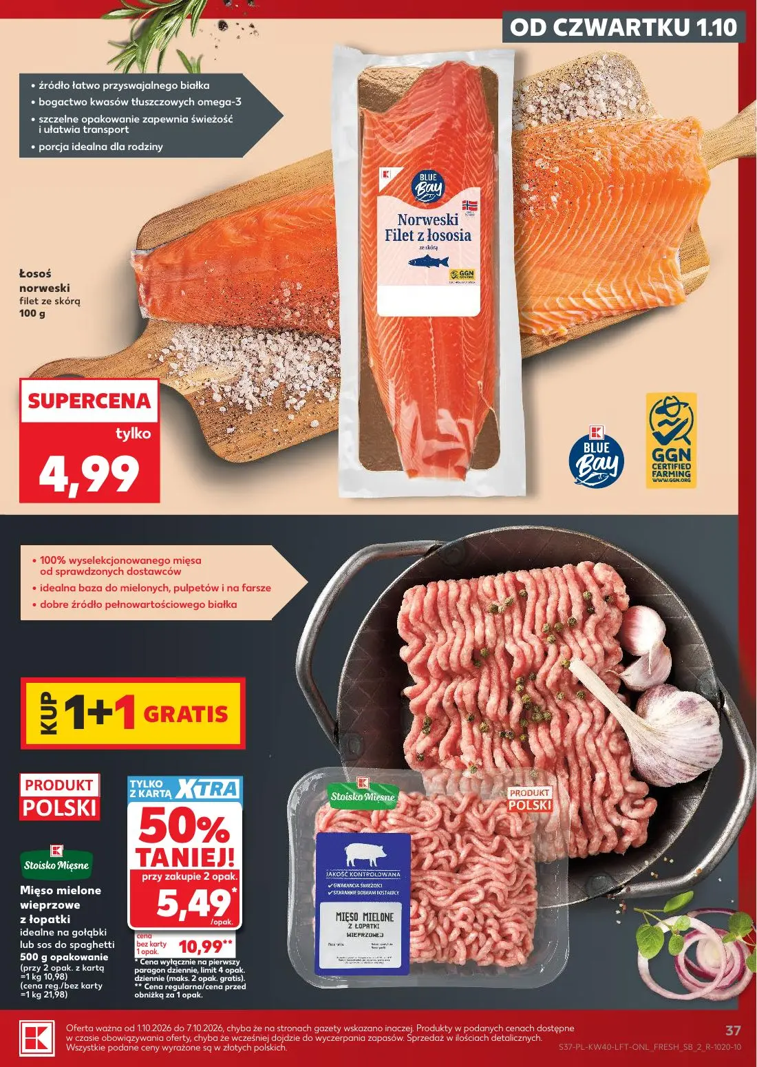 Kaufland gazetka, strona 37 z 67 — Mięso mielone wieprzowe z łopatki, Łosoś norweski filet ze skórą