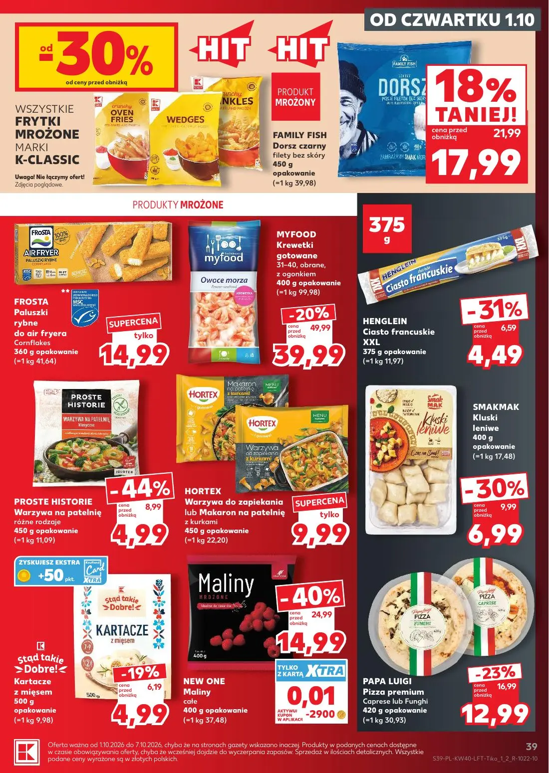 Kaufland gazetka, strona 39 z 67 — MYFOOD Krewetki gotowane 31-40, obrane, z ogonkiem, FAMILY FISH Dorsz czarny filety bez s…