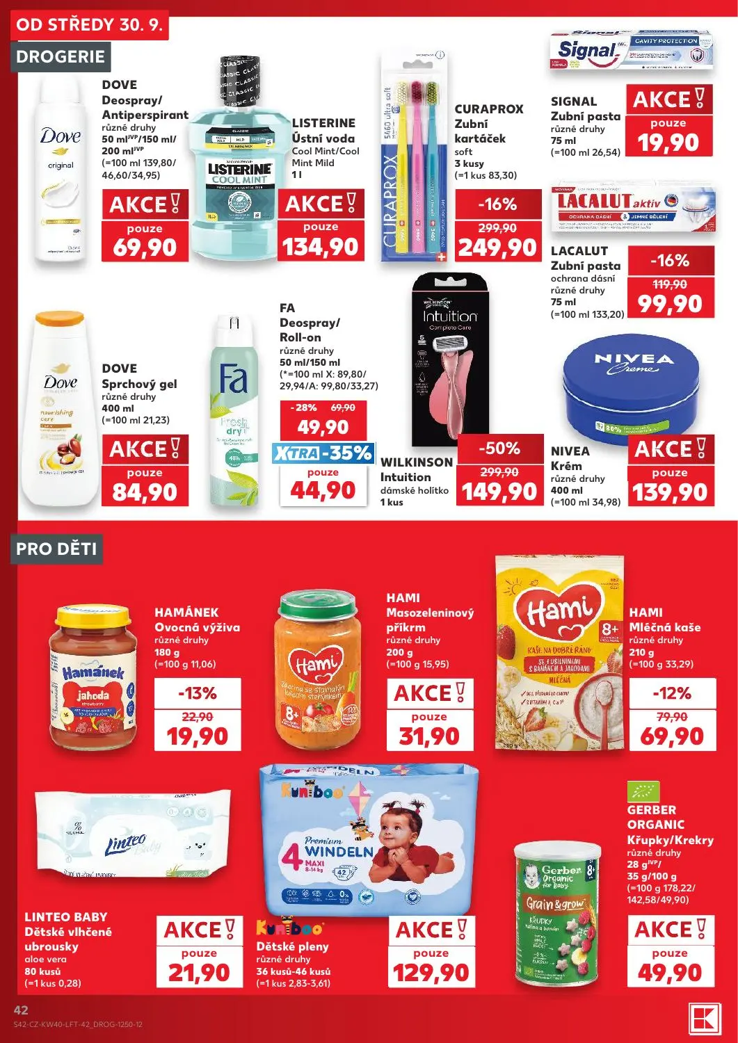 Kaufland leták, strana 42 z 54 — WILKINSON Intuition dámské holítko, CURAPROX Zubní kartáček soft, FA Deospray/Roll-on
