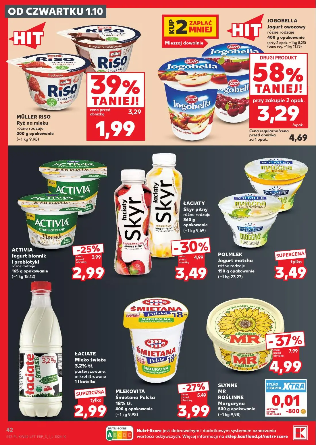Kaufland gazetka, strona 42 z 67 — ŁACIATY Skyr pitny, MLEKOVITA Śmietana Polska 18% tł., JOGOBELLA Jogurt owocowy