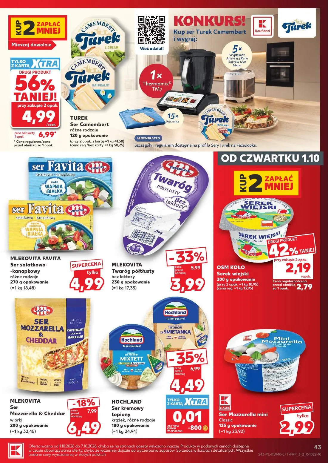 Kaufland gazetka, strona 43 z 67 — HOCHLAND Ser kremowy topiony krążek, TUREK Ser Camembert, MLEKOVITA Twaróg półtłusty bez …