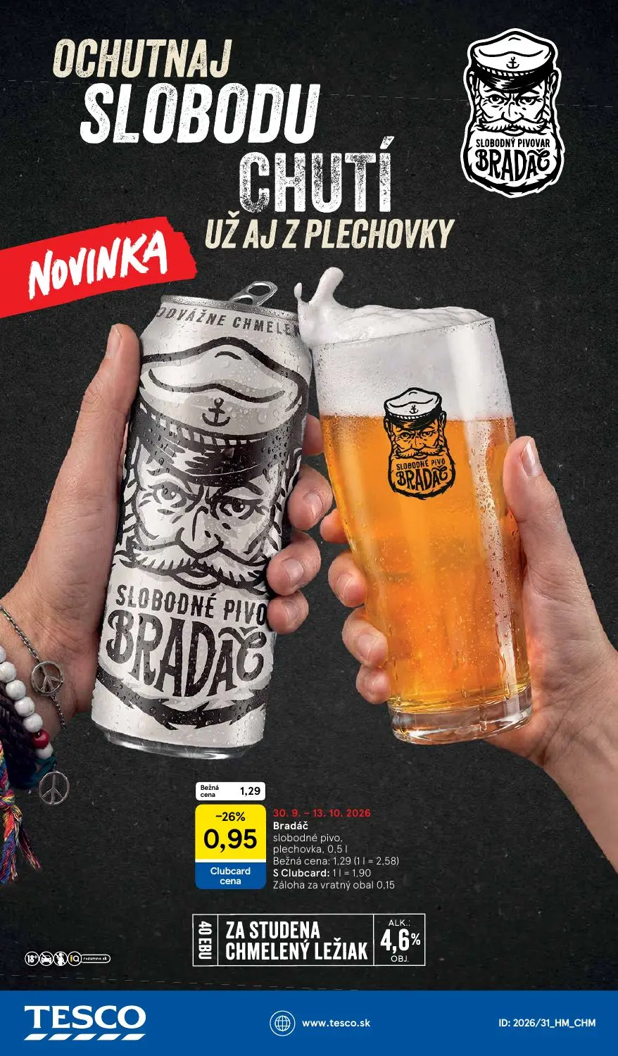 Tesco leták, strana 43 z 43 — Bradáč slobodné pivo, plechovka, 0,5 l