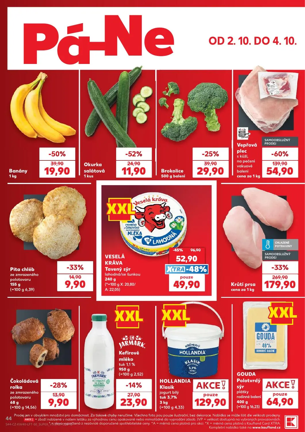 Kaufland leták, strana 44 z 54 — Krůtí prsa, Vepřová plec s kůží, na pečení vakuové balení, VESELÁ KRÁVA Tavený sýr lahodná/…