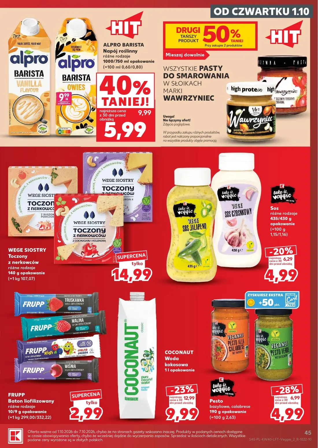 Kaufland gazetka, strona 45 z 67 — ALPRO BARISTA Napój roślinny, COCONAUT Woda kokosowa, Pesto bazyliowe, calabrese