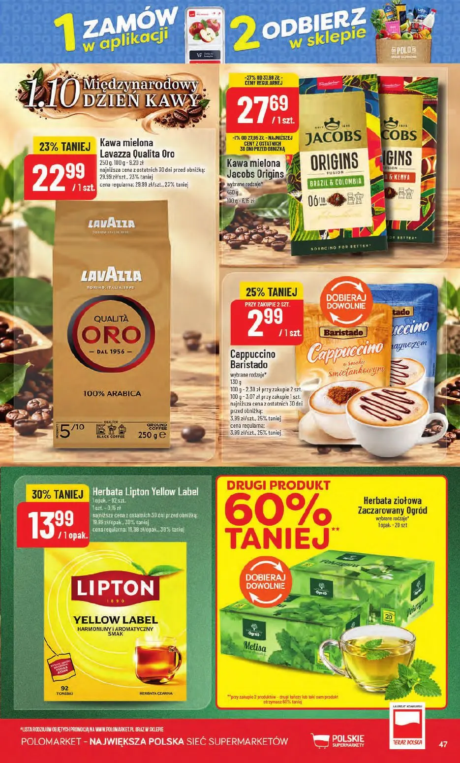 POLOmarket gazetka, strona 47 z 66 — Kawa mielona Lavazza Qualita Oro, Herbata Lipton Yellow Label, Cappuccino Baristado