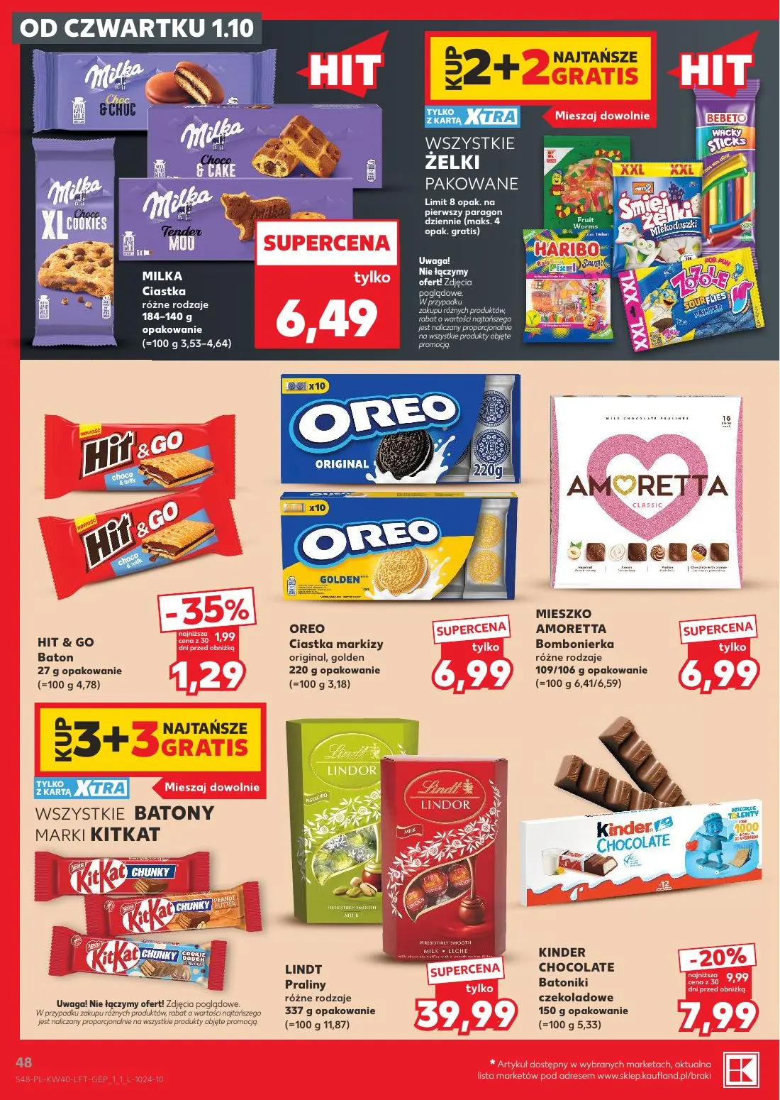 Kaufland gazetka, strona 48 z 67 — KINDER CHOCOLATE Batoniki czekoladowe, HIT & GO Baton, MILKA Ciastka