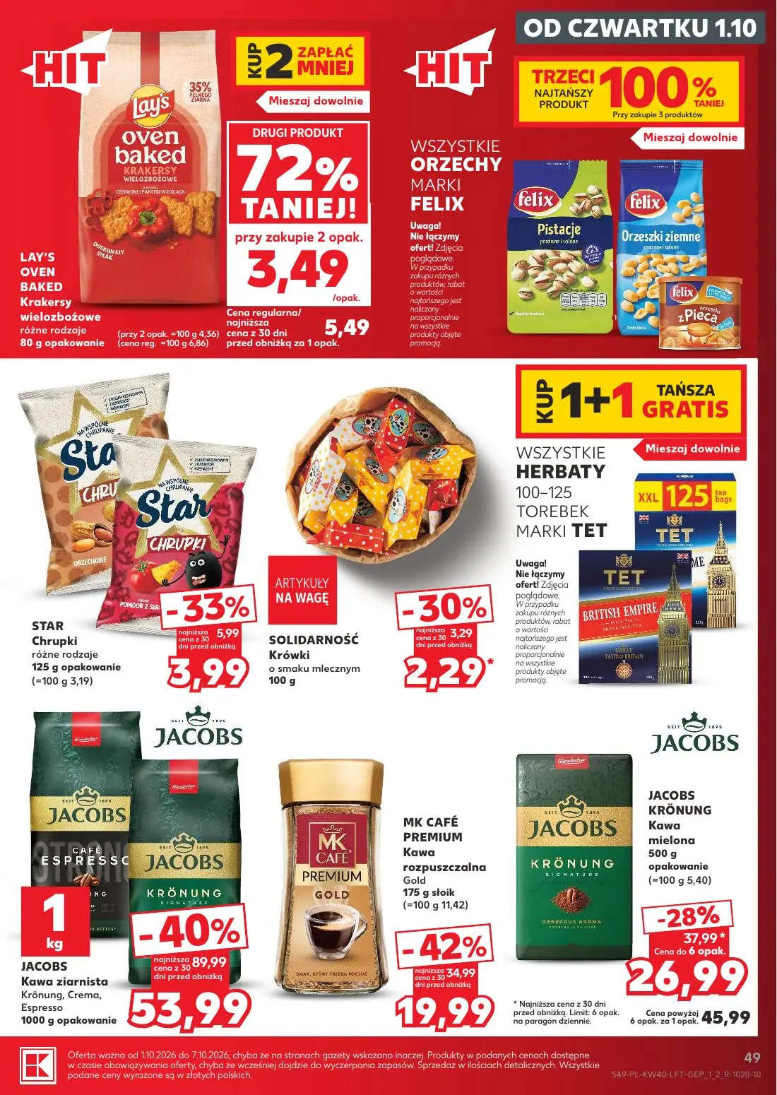 Kaufland gazetka, strona 49 z 67 — JACOBS Kawa ziarnista Krönung, Crema, Espresso, MK CAFÉ PREMIUM Kawa rozpuszczalna Gold, …