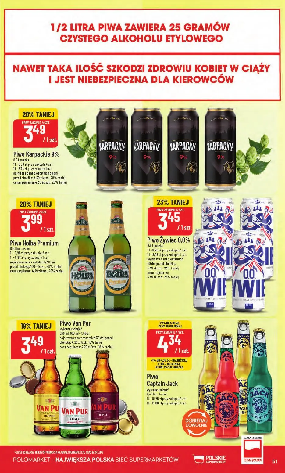 POLOmarket gazetka, strona 51 z 66 — Piwo Żywiec 0,0%, Piwo Holba Premium, Piwo Karpackie 9%