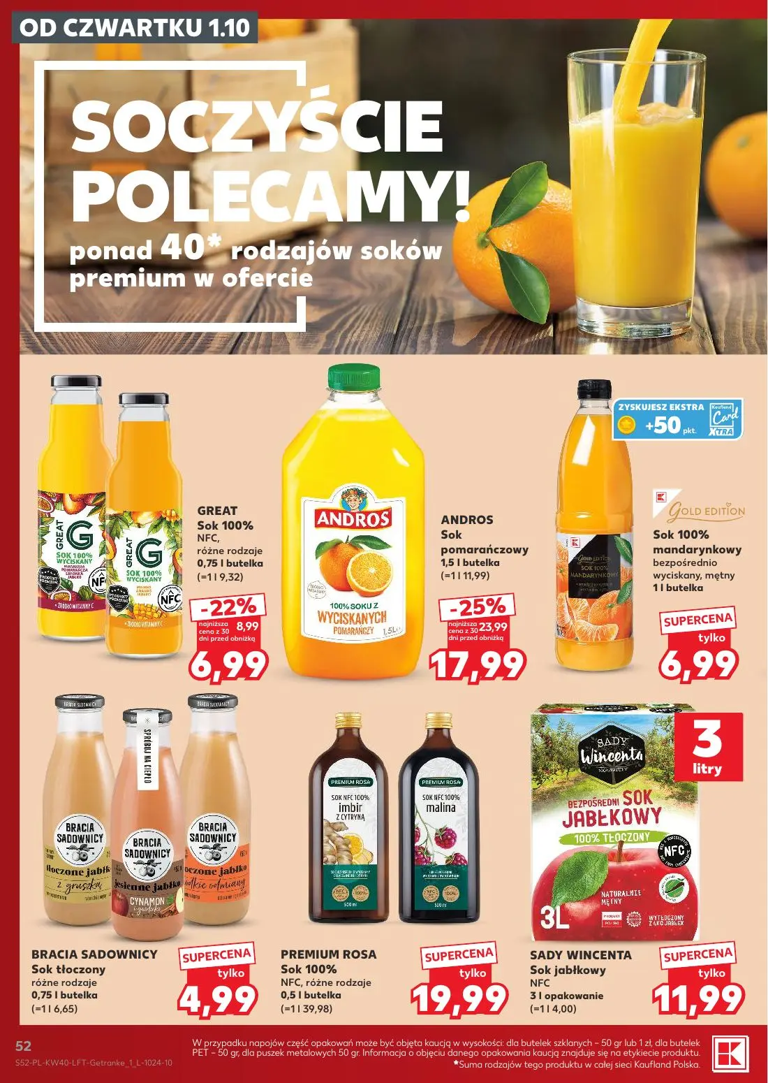 Kaufland gazetka, strona 52 z 67 — ANDROS Sok pomarańczowy, GREAT Sok 100% NFC, GOLD EDITION Sok 100% mandarynkowy