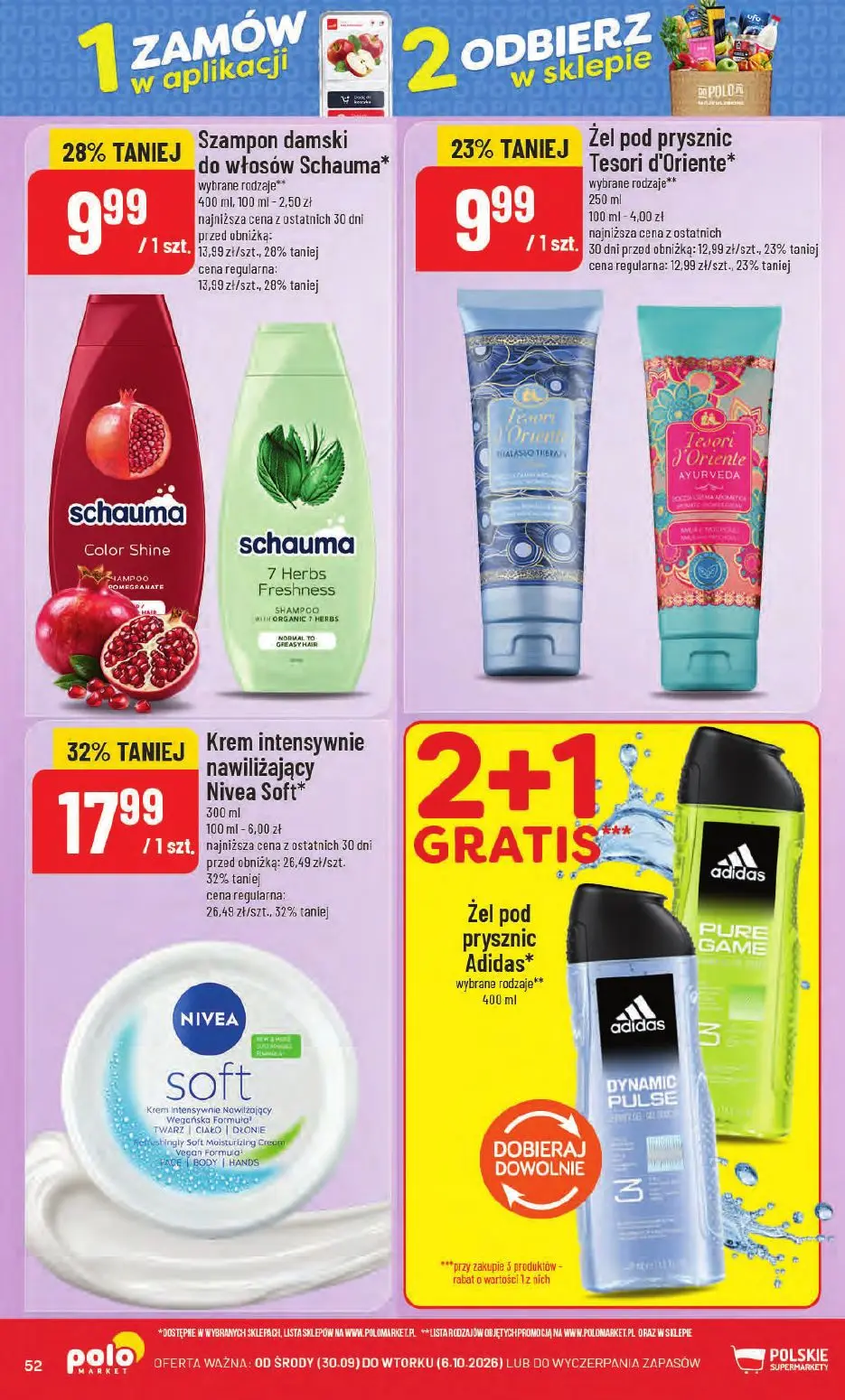 POLOmarket gazetka, strona 52 z 66 — Krem intensywnie nawilżający Nivea Soft, Szampon damski do włosów Schauma, Żel pod prys…