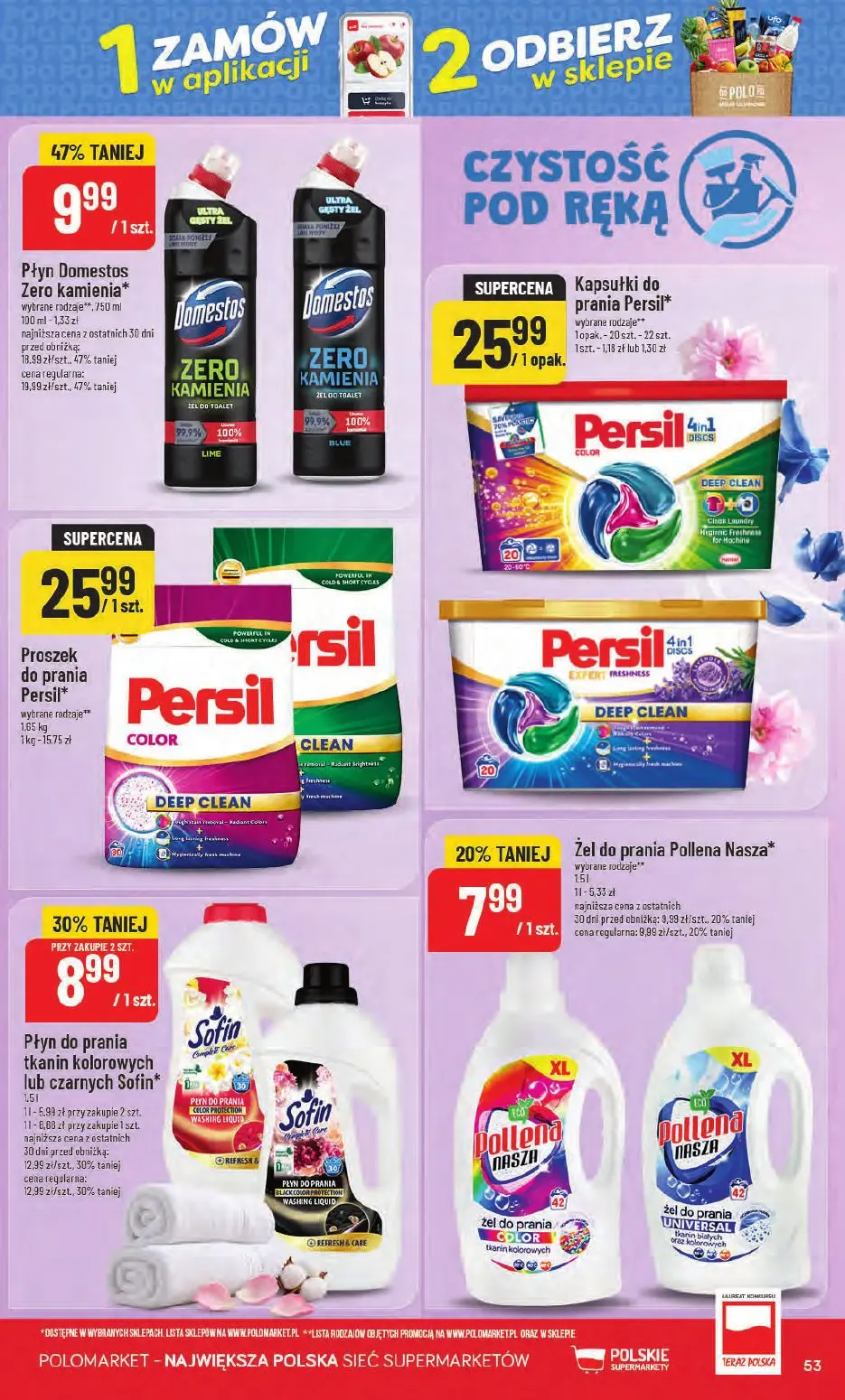 POLOmarket gazetka, strona 53 z 66 — Płyn Domestos Zero kamienia, Płyn do prania tkanin kolorowych lub czarnych Sofin, Żel d…