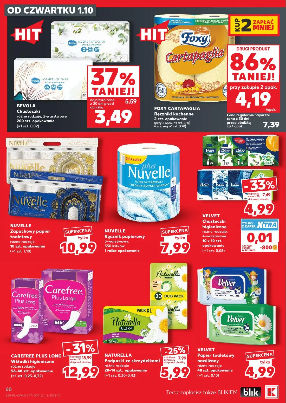 Kaufland gazetka, strona 60 z 67 — CAREFREE PLUS LONG Wkładki higieniczne, FOXY CARTAPAGLIA Ręczniki kuchenne, BEVOLA Chuste…
