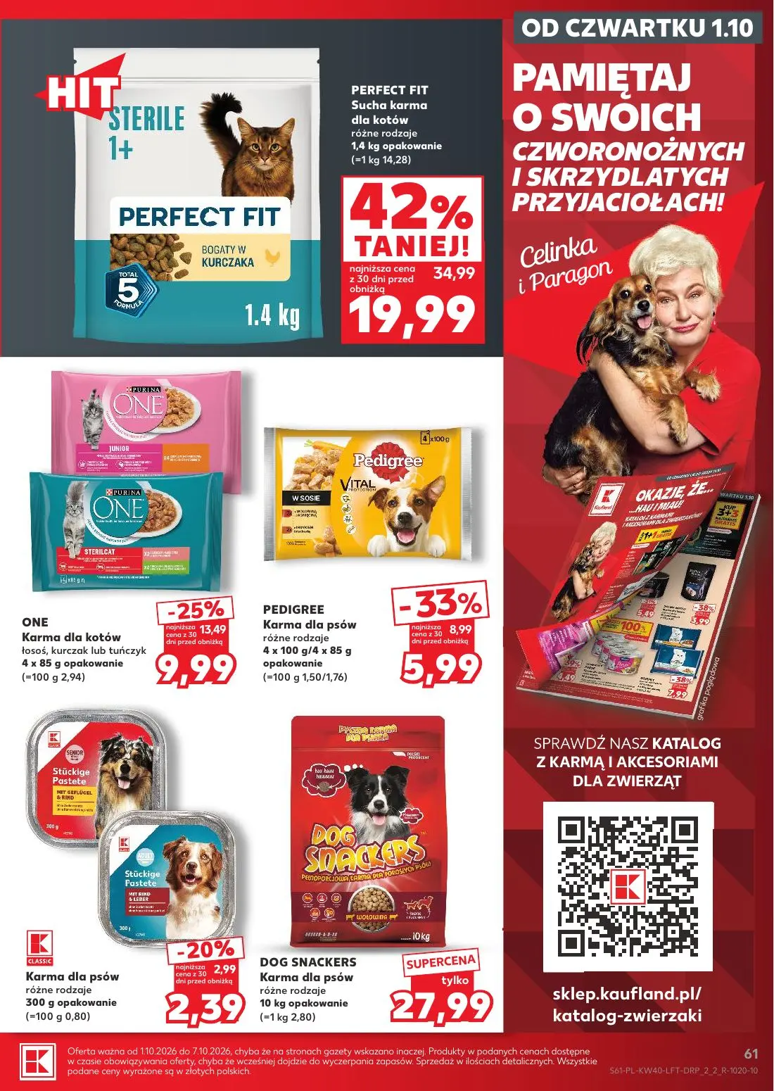 Kaufland gazetka, strona 61 z 67 — PERFECT FIT Sucha karma dla kotów różne rodzaje, ONE Karma dla kotów łosoś, kurczak lub t…
