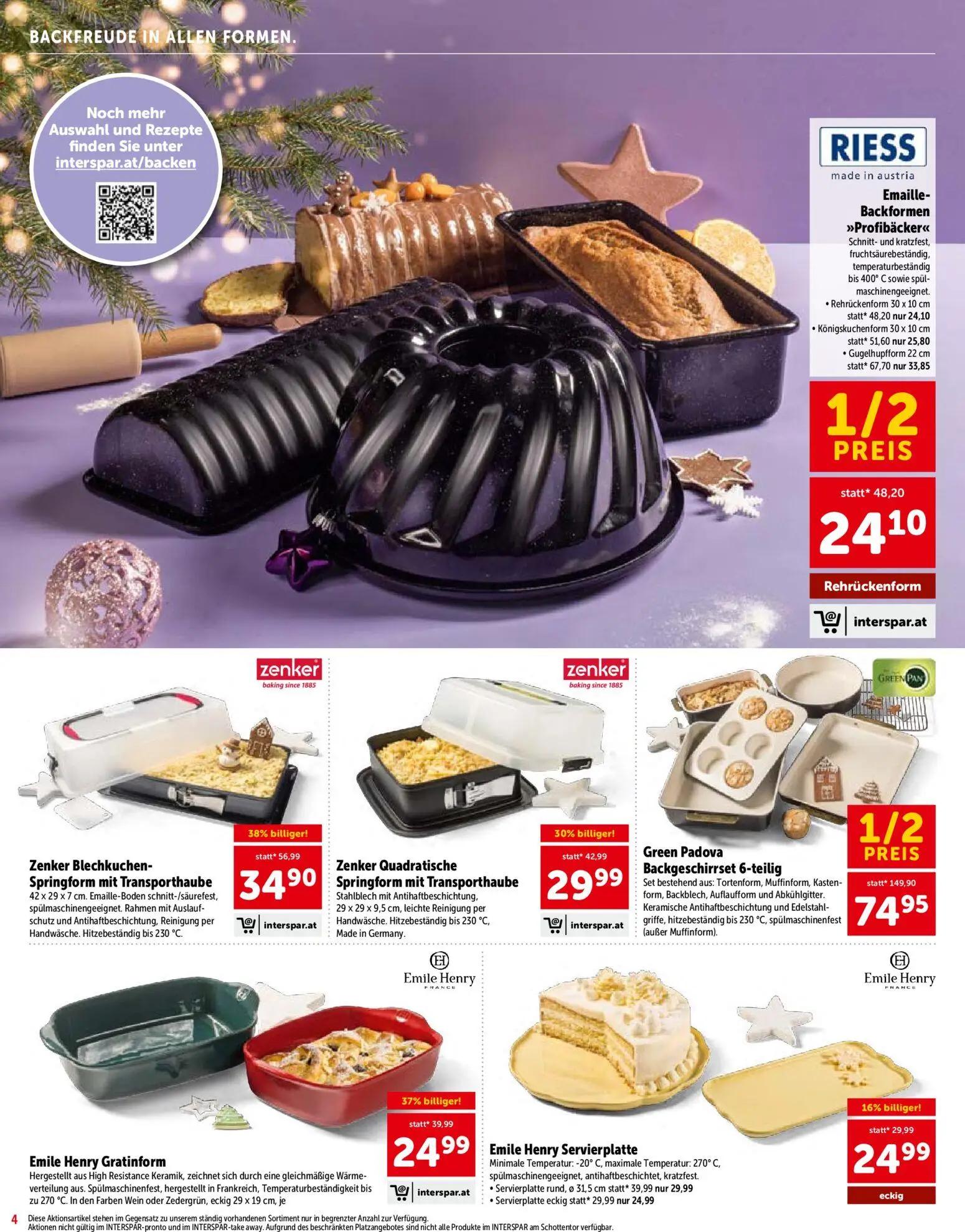 Interspar Prospekt, Seite 4 von 28 — Green Padova Backgeschirrset 6-teilig, Emaille- Backformen >>Profibäcker<< Rehrückenfor…