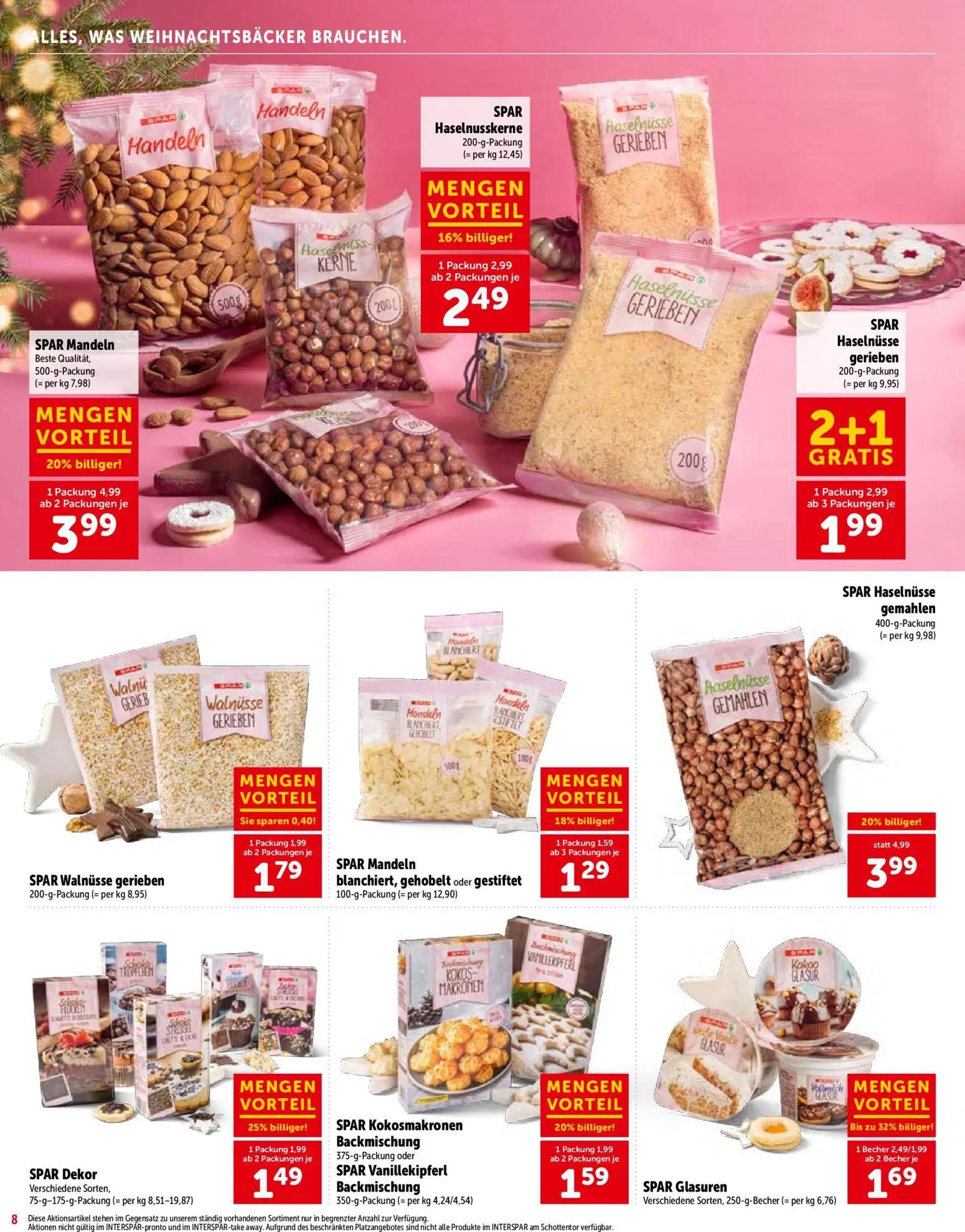 Interspar Prospekt, Seite 8 von 28 — SPAR Mandeln, SPAR Haselnüsse gerieben, SPAR Haselnüsse gemahlen