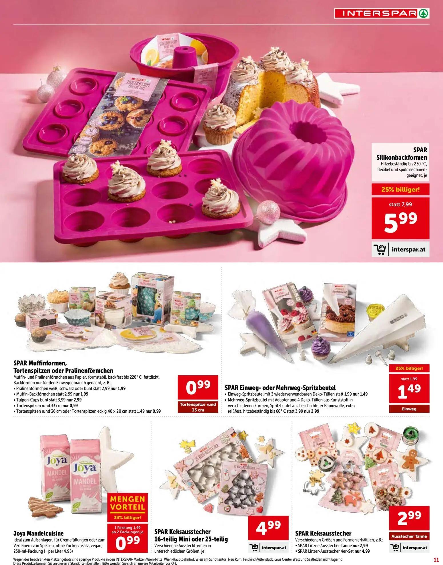 Interspar Prospekt, Seite 11 von 28 — SPAR Silikonbackformen, SPAR Einweg- oder Mehrweg-Spritzbeutel, Joya Mandelcuisine