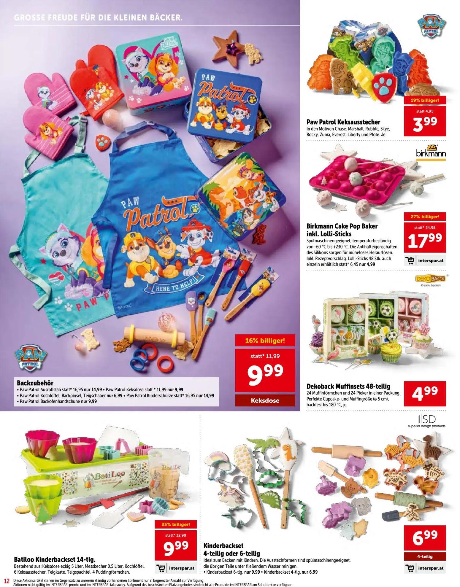 Interspar Prospekt, Seite 12 von 28 — Birkmann Cake Pop Baker inkl. Lolli-Sticks, Batiloo Kinderbackset 14-tlg. Bestehend au…