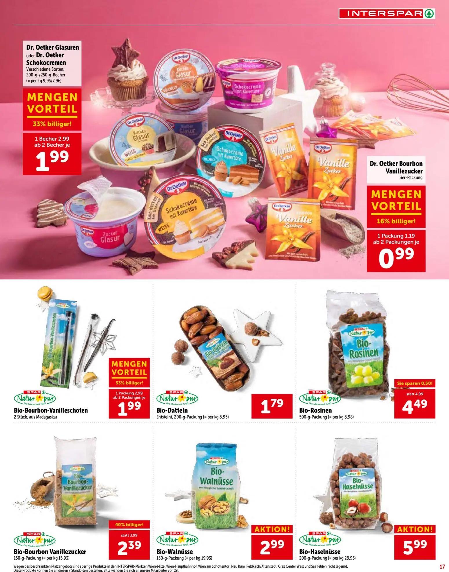 Interspar Prospekt, Seite 17 von 28 — Bio-Bourbon Vanillezucker, Dr. Oetker Glasuren oder Dr. Oetker Schokocremen Verschiede…