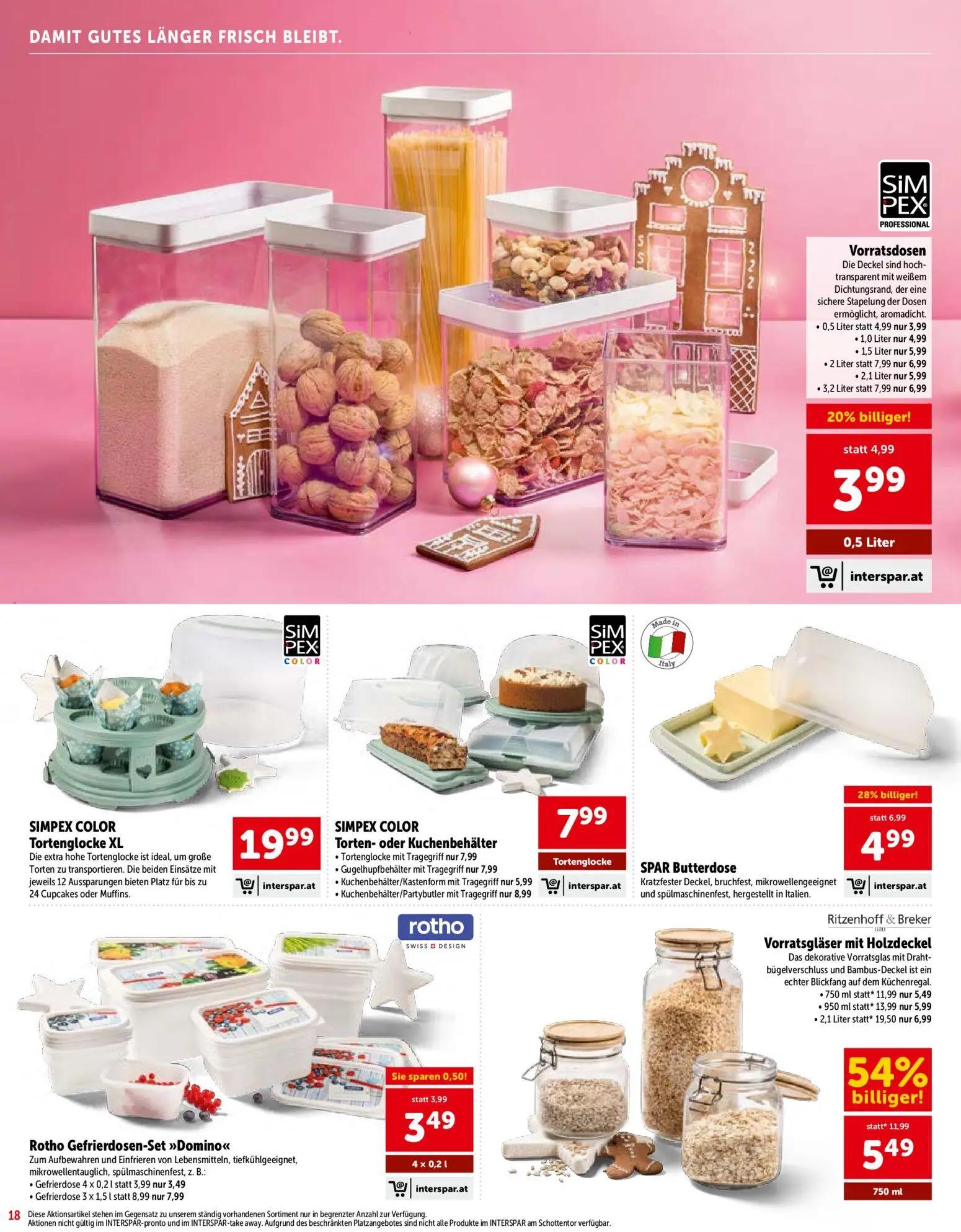 Interspar Prospekt, Seite 18 von 28 — Ritzenhoff & Breker Vorratsgläser mit Holzdeckel, SPAR Butterdose, Vorratsdosen