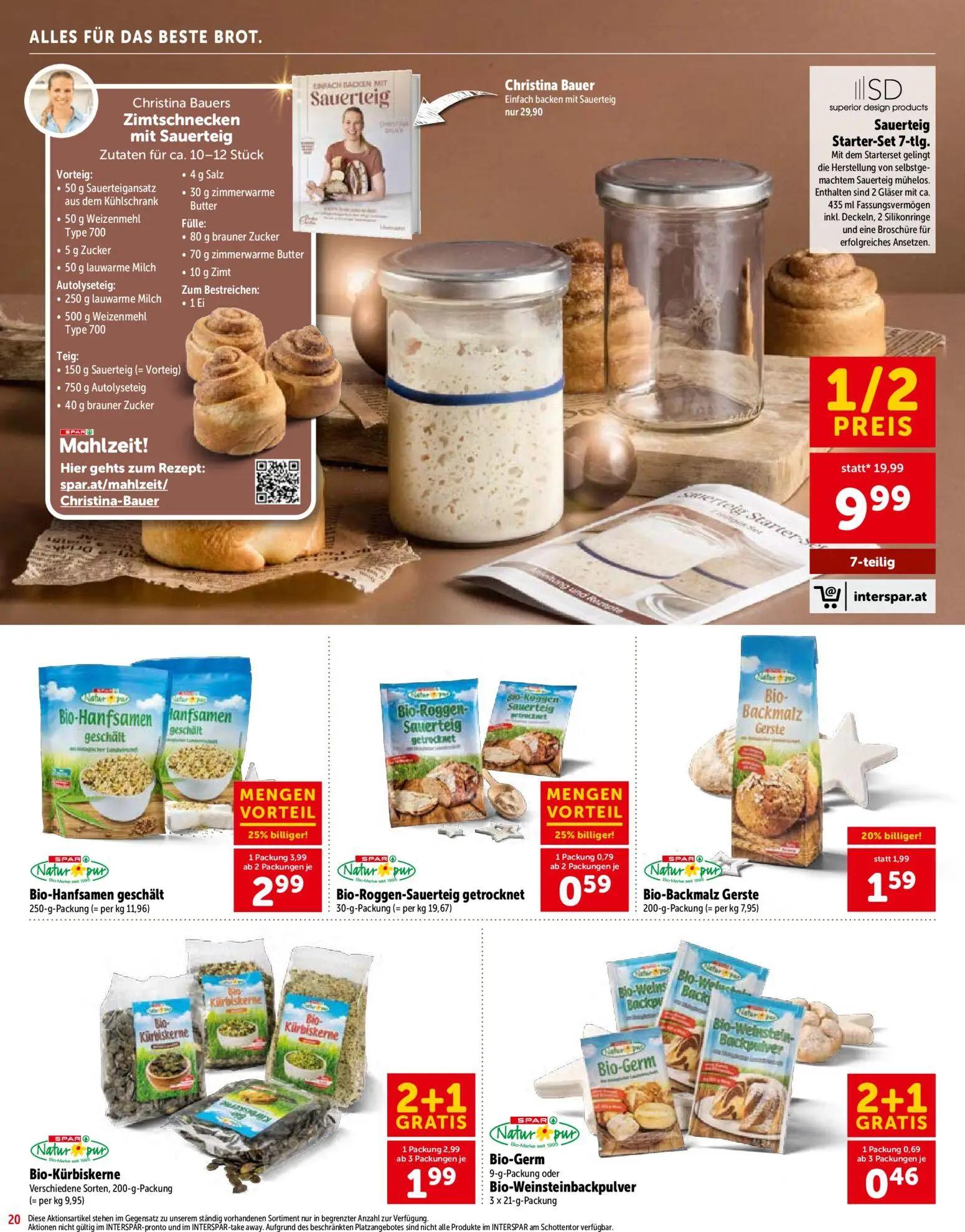 Interspar Prospekt, Seite 20 von 28 — Sauerteig Starter-Set 7-tlg., Bio-Hanfsamen geschält, Bio-Backmalz Gerste